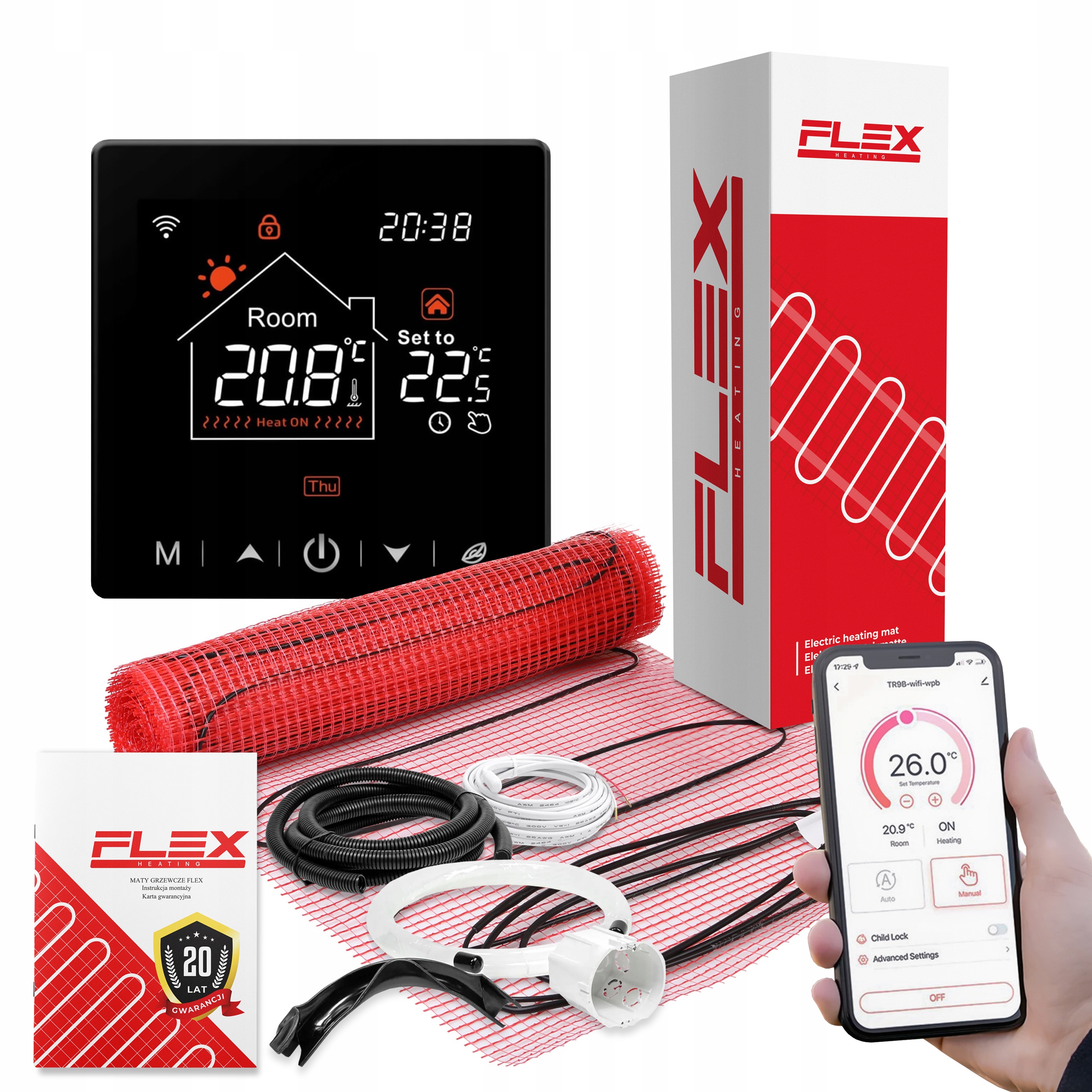 Mata grzejna grzewcza pod płytki zestaw 175W/m² Flex SN-20 Wi-Fi 11m²