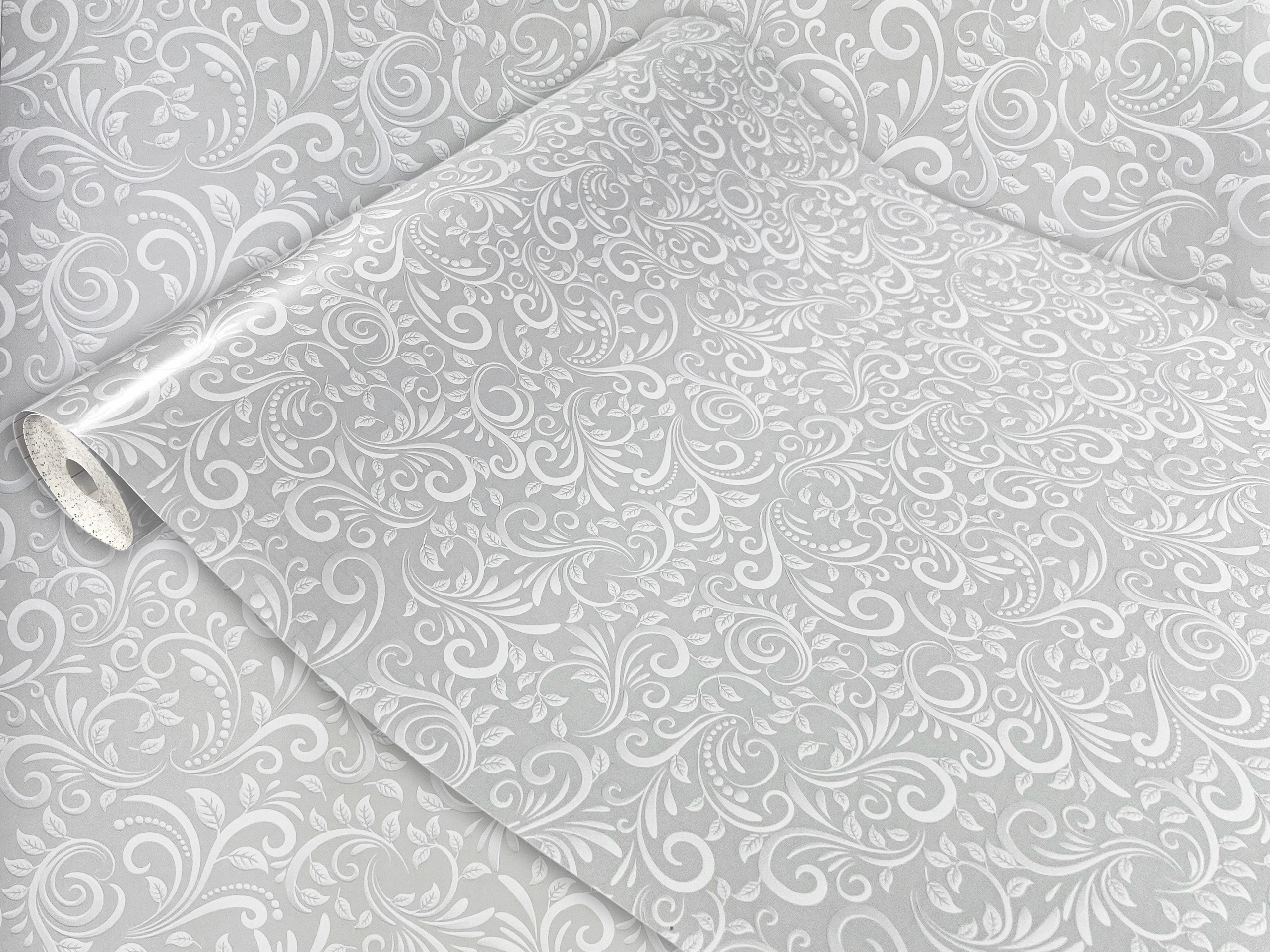 Fólie na skříňky Police Nábytková dýha Ornament Šedobílá Diy