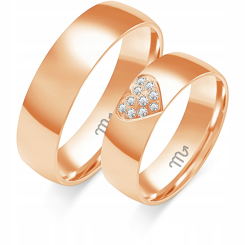Snubní Prsteny Růžové Zlato 14K Srdce Čočka O-358