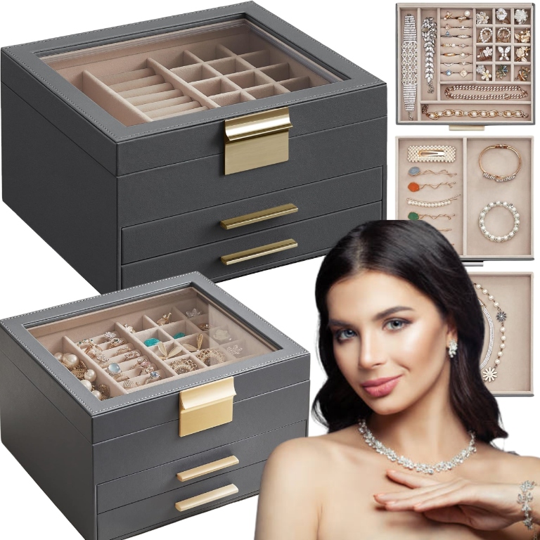 kufřík šperkovnice na bižuterii Krabička na prsteny, 3 úrovně