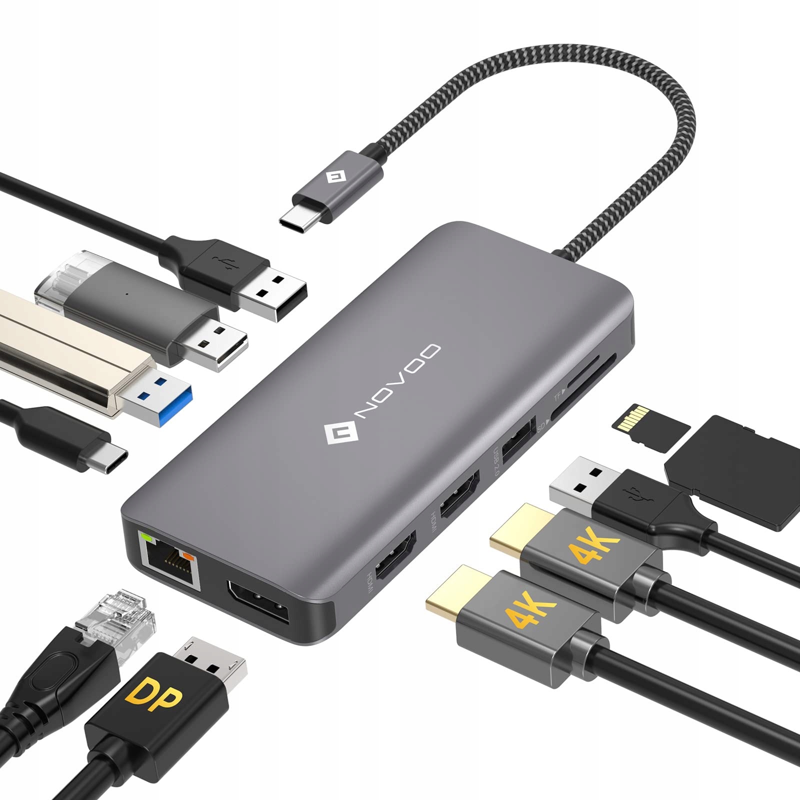 Novoo 11 v 1 Dokovací stanice Usb C Hub 4K 60Hz s podporou tří monitorů a Usb