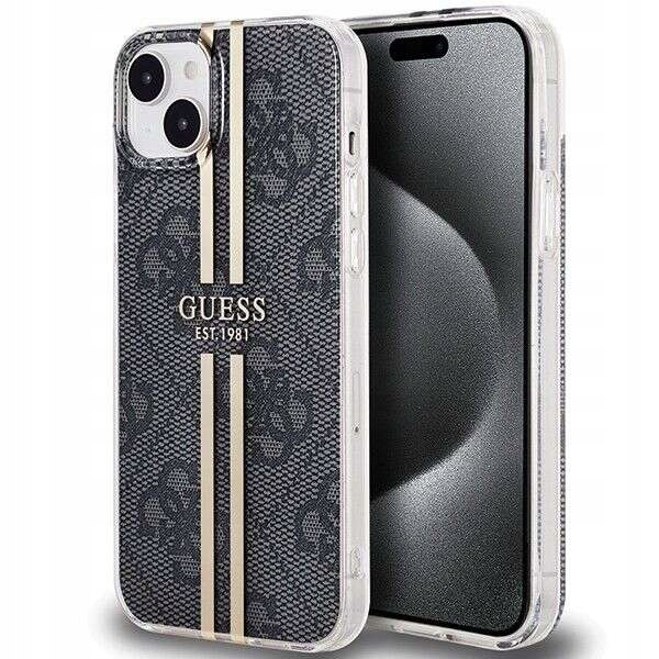 Originální Pouzdro Guess Hardcase pro iPhone 15 Plus (4G Gold Stripe černá barva)