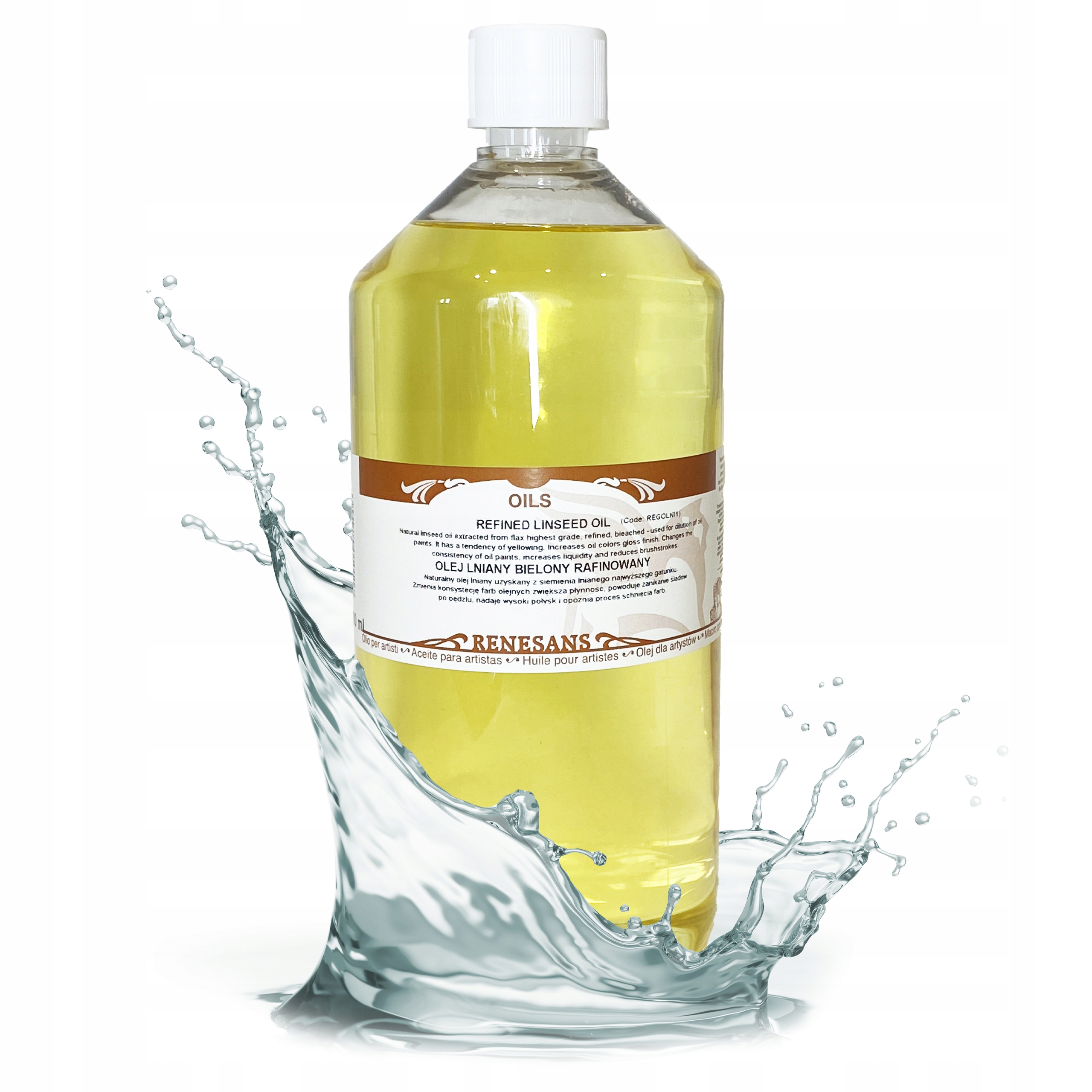 Lněný olej bělený rafinovaný pro olejové barvy Lesk Renesans 1000ml 1L