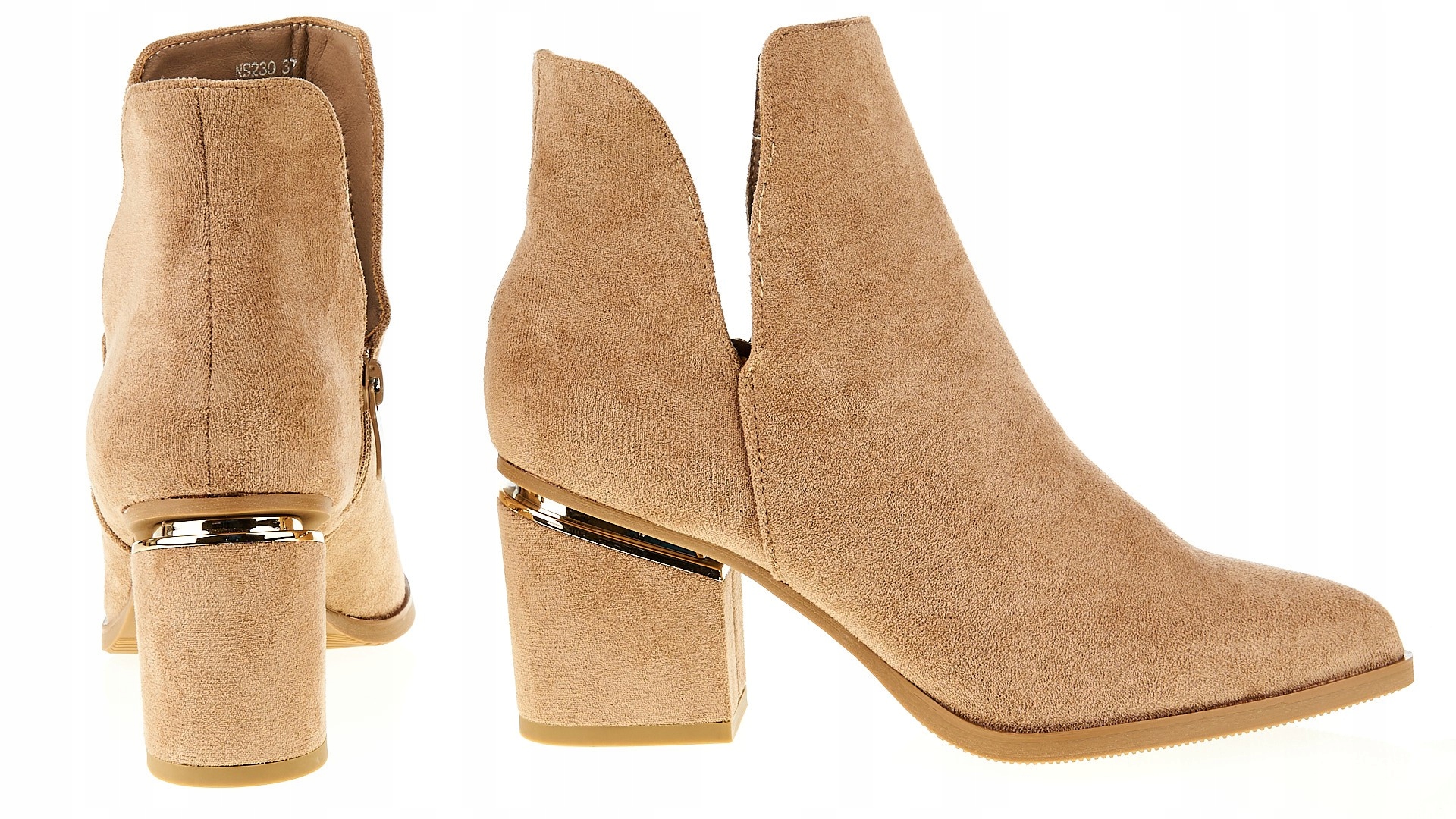 BOTKI ZAMSZOWE NA SŁUPKU 7 CM. SZPIC KHAKI 39 Marka inna