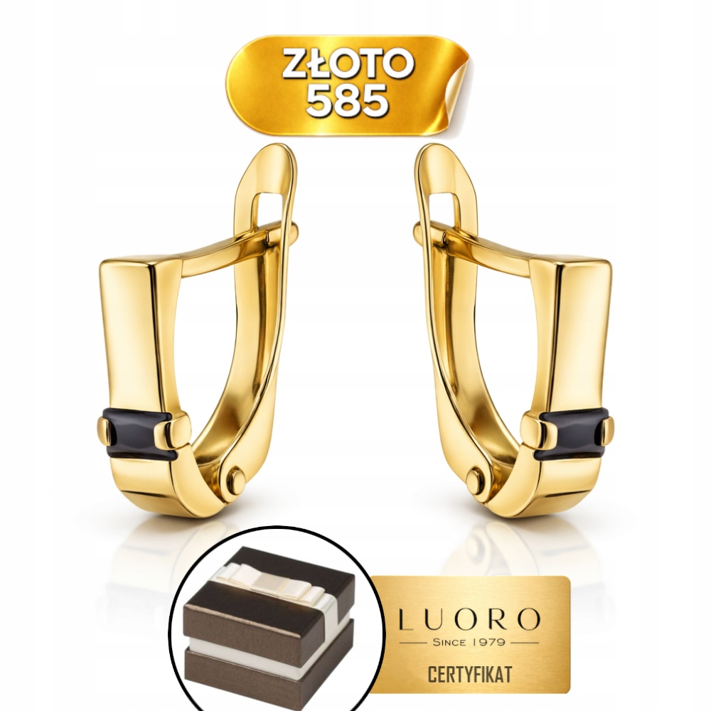 Náušnice Zlaté 585 14K S Černým Obdélníkem Anglické Zapínání 15 MM