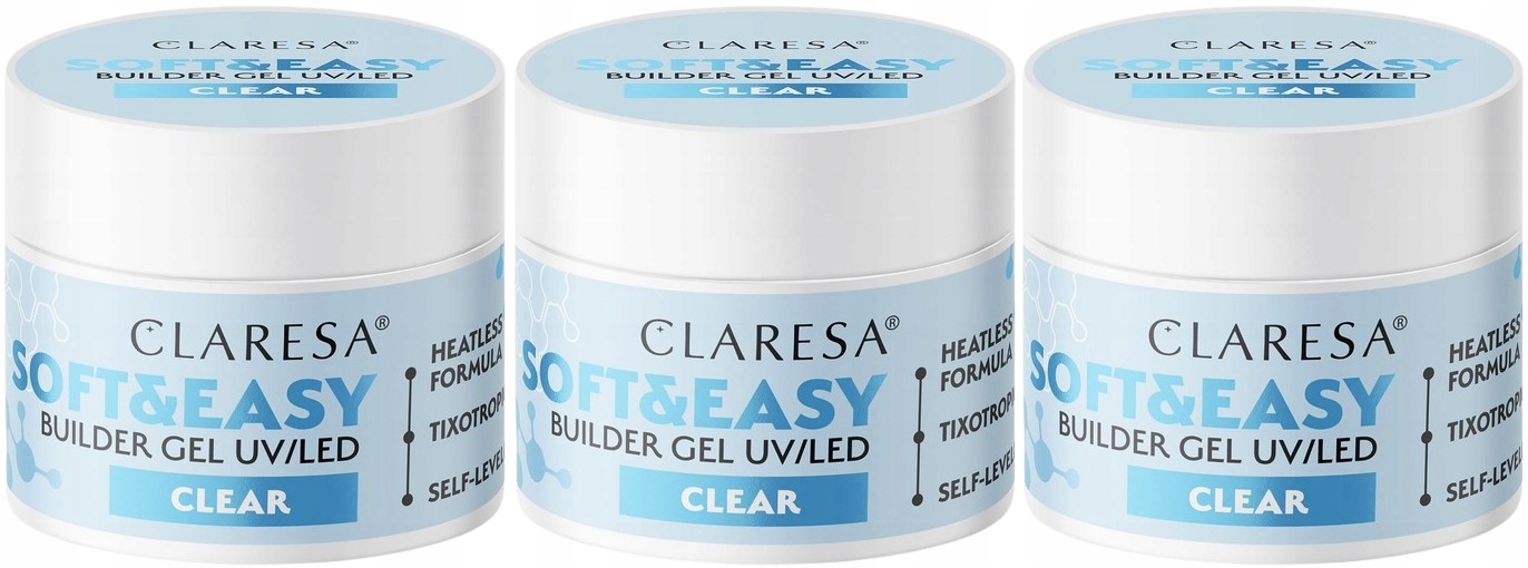 3 x Claresa Stavební Gel Soft&Easy Builder Gel Clear 45G Vysoká trvanlivost