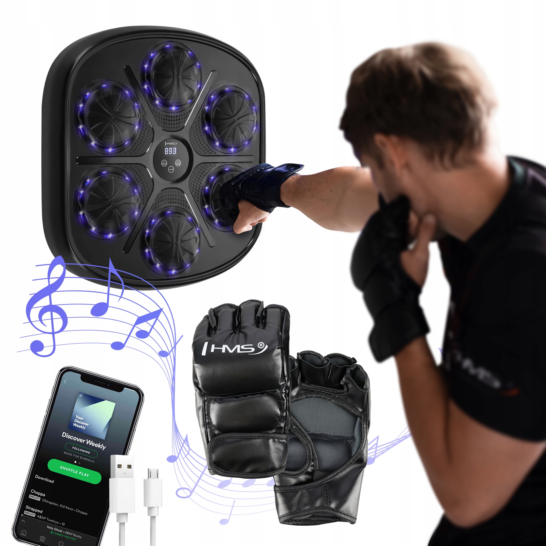 Elektronický hudební boxerský štít Hms TB03 Bluetooth s rukavicemi