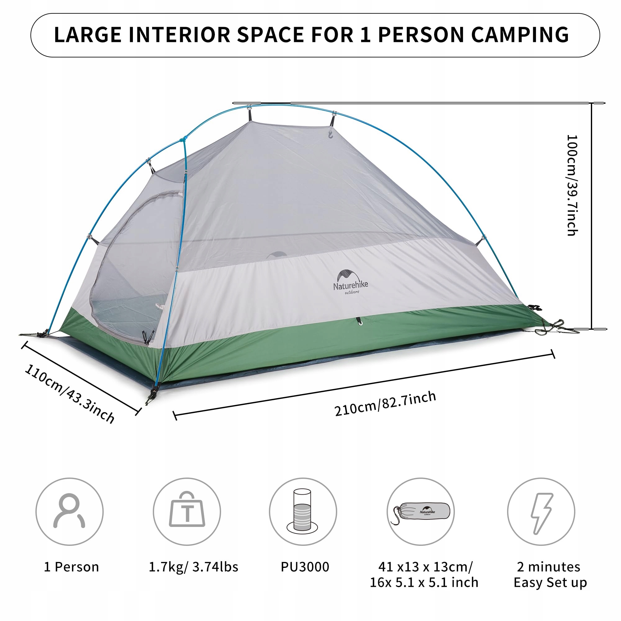 NATUREHIKE Cloud Up 1 Namiot Ultralekki Jednoosobowy Na 4 Pory Roku Camping — miniatura 2