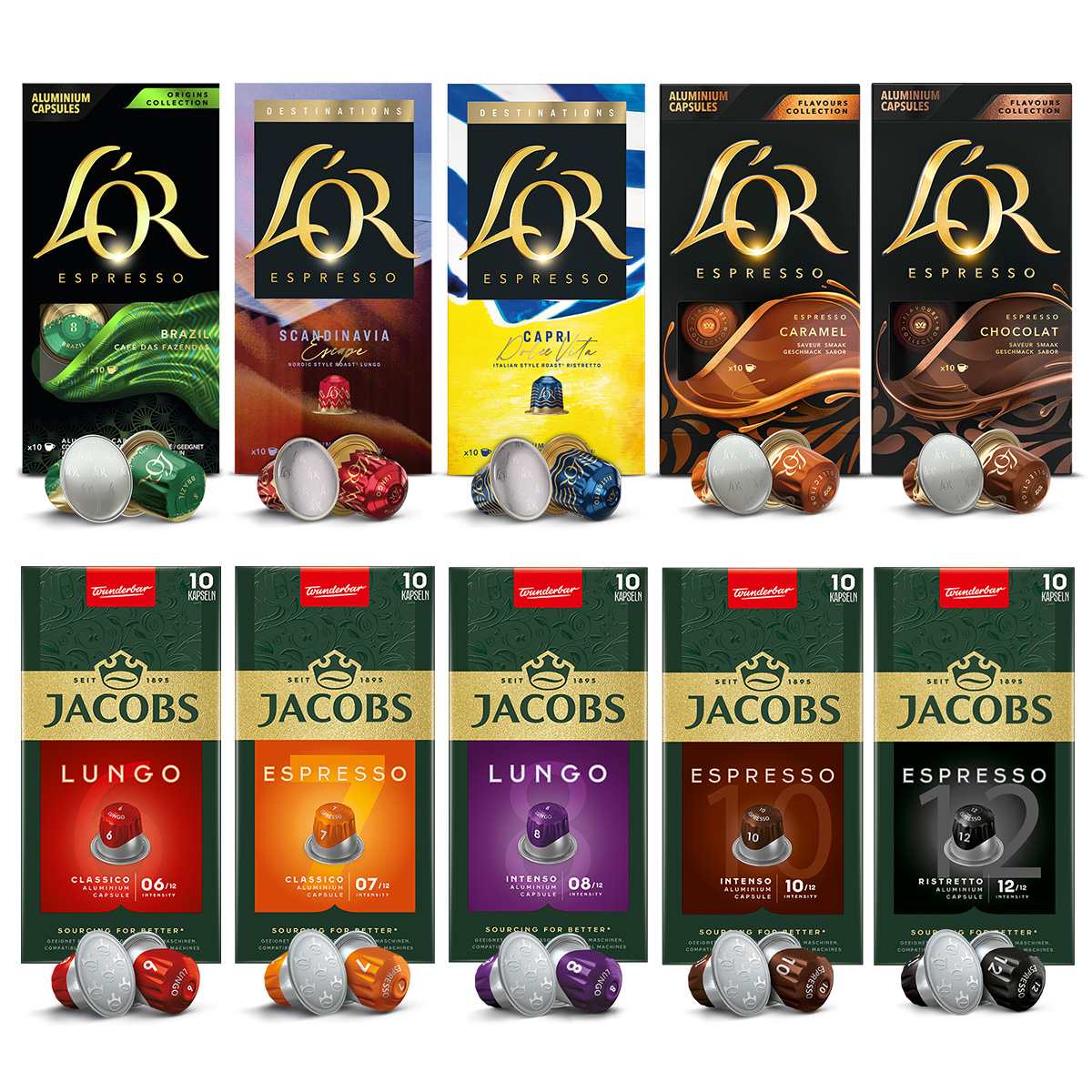 Kapsułki Jacobs L'or do Nespresso(r)* 100 szt mix smaków 9+1 Gratis!