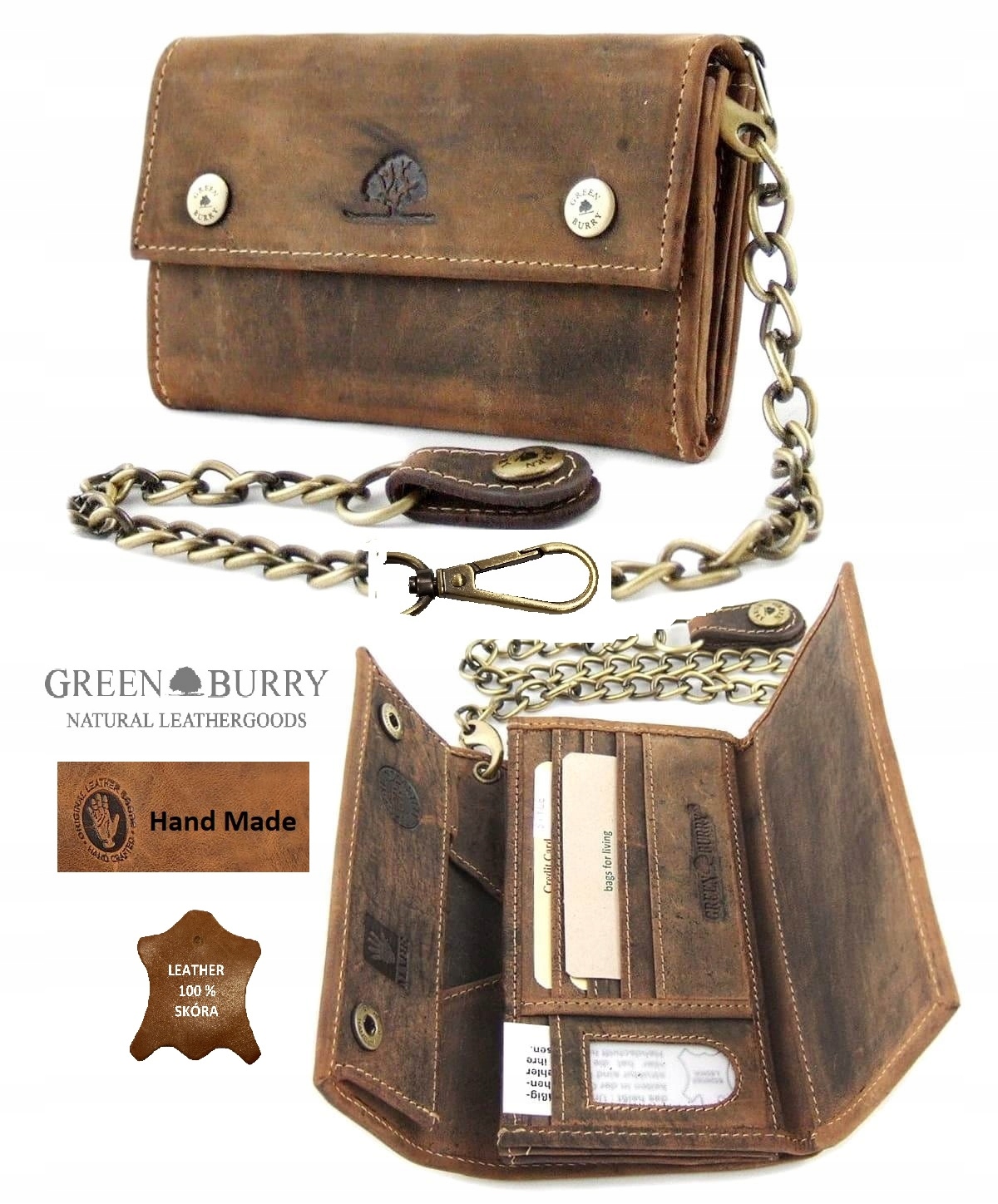 PORTFEL Z ŁAŃCUCHEM DŁUGI SKÓRA VINTAGE 1823-25 GREENBURRY