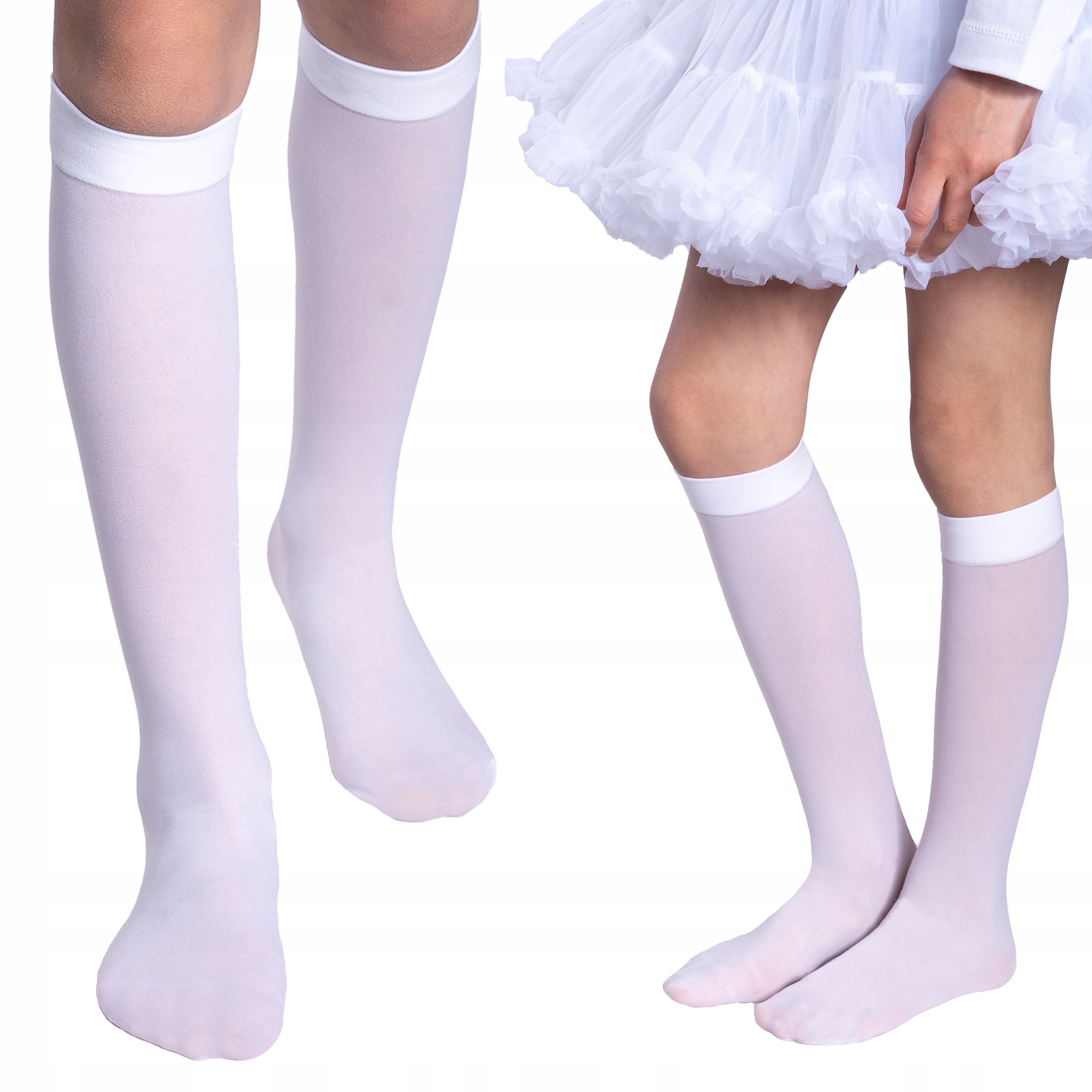Podkolanówki BIAŁE dziewczęce SUPER JAKOŚĆ one size Wiek dziecka 8 lat +