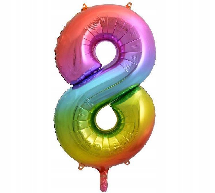 8 - BALON Balony Foliowy CYFRA OSIEM Rainbow 85CM