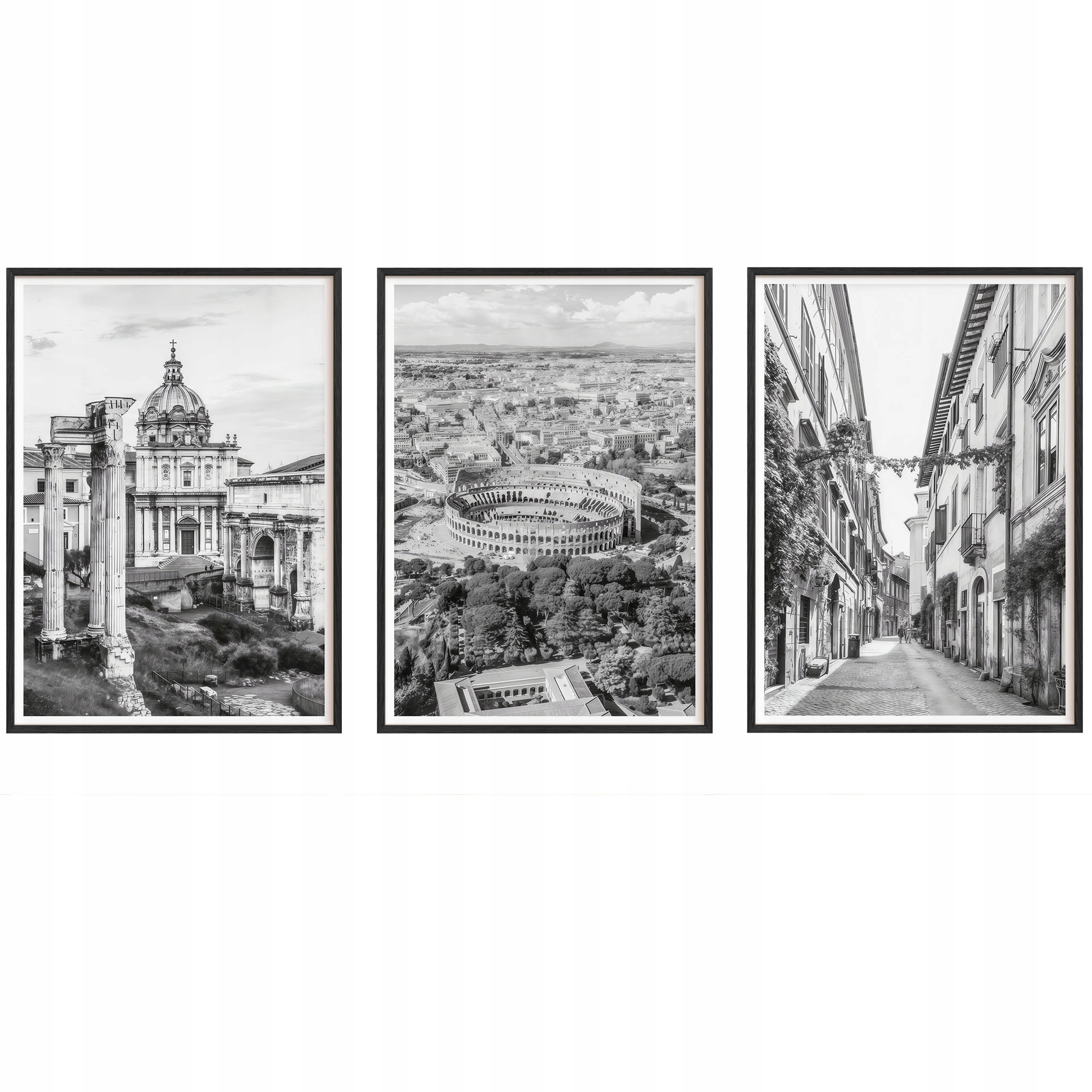 Obrazy Rím Mesto Plagáty Drevené rámy Čierne 3ks 30x42 cm
