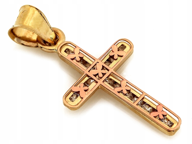 Přívěsek křížek zlatý 585 se zirkony, váha 0.57 g, pro ženu dárky