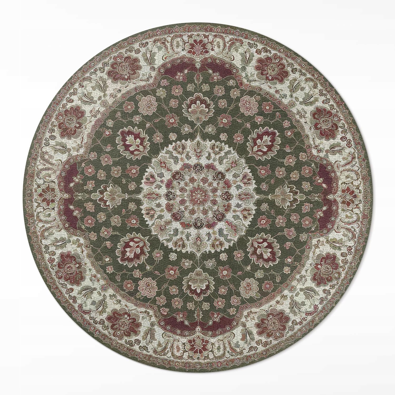 Moderný okrúhly vinylový koberec do jedálne Perzská zelená mandala ⌀ 120 cm