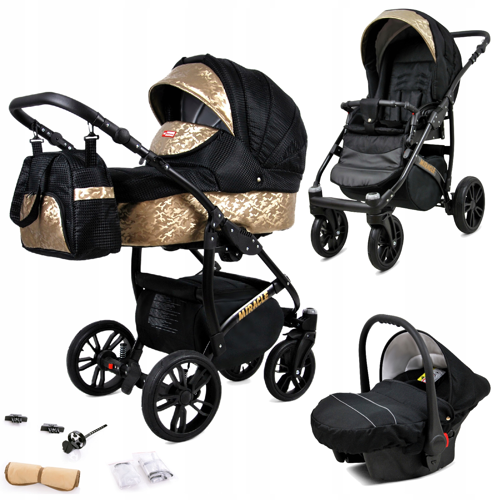 Wózek dziecięcy 3w1 BabyLux Miracle spacerówka gondola fotelik samochodowy