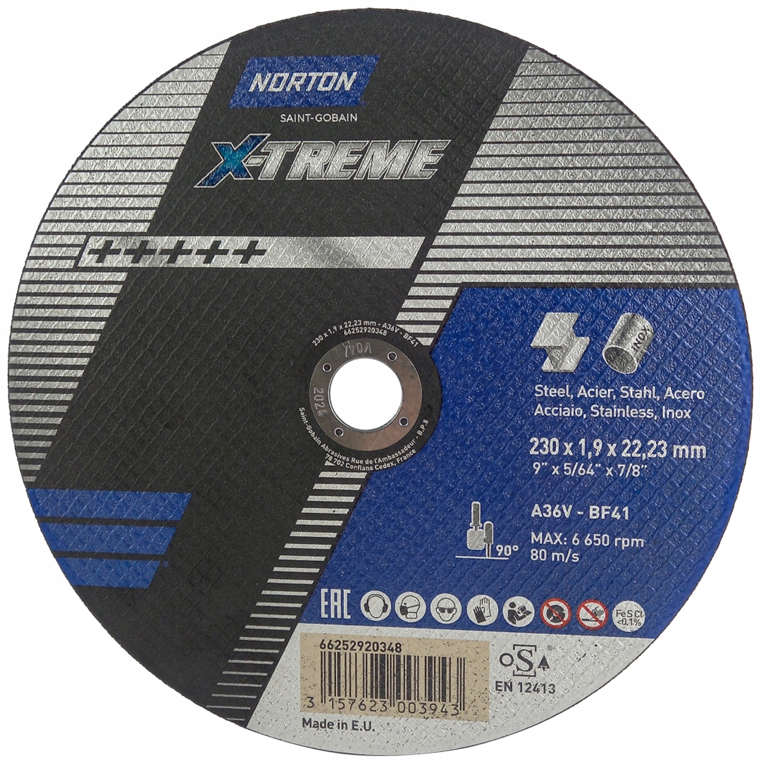 

Tarcza do metalu Inox 230x1,9mm Norton X-treme