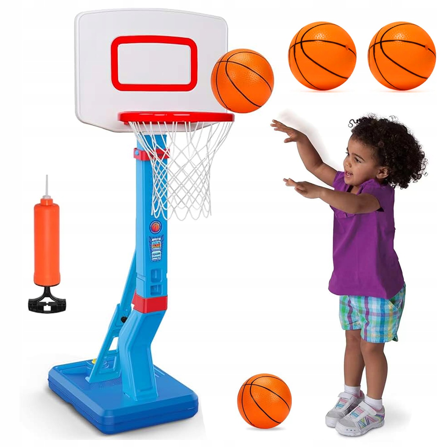 Regulovatelný Basketbalový Koš Pro Děti 70-138 Cm Přenosný Set 4 Míčků