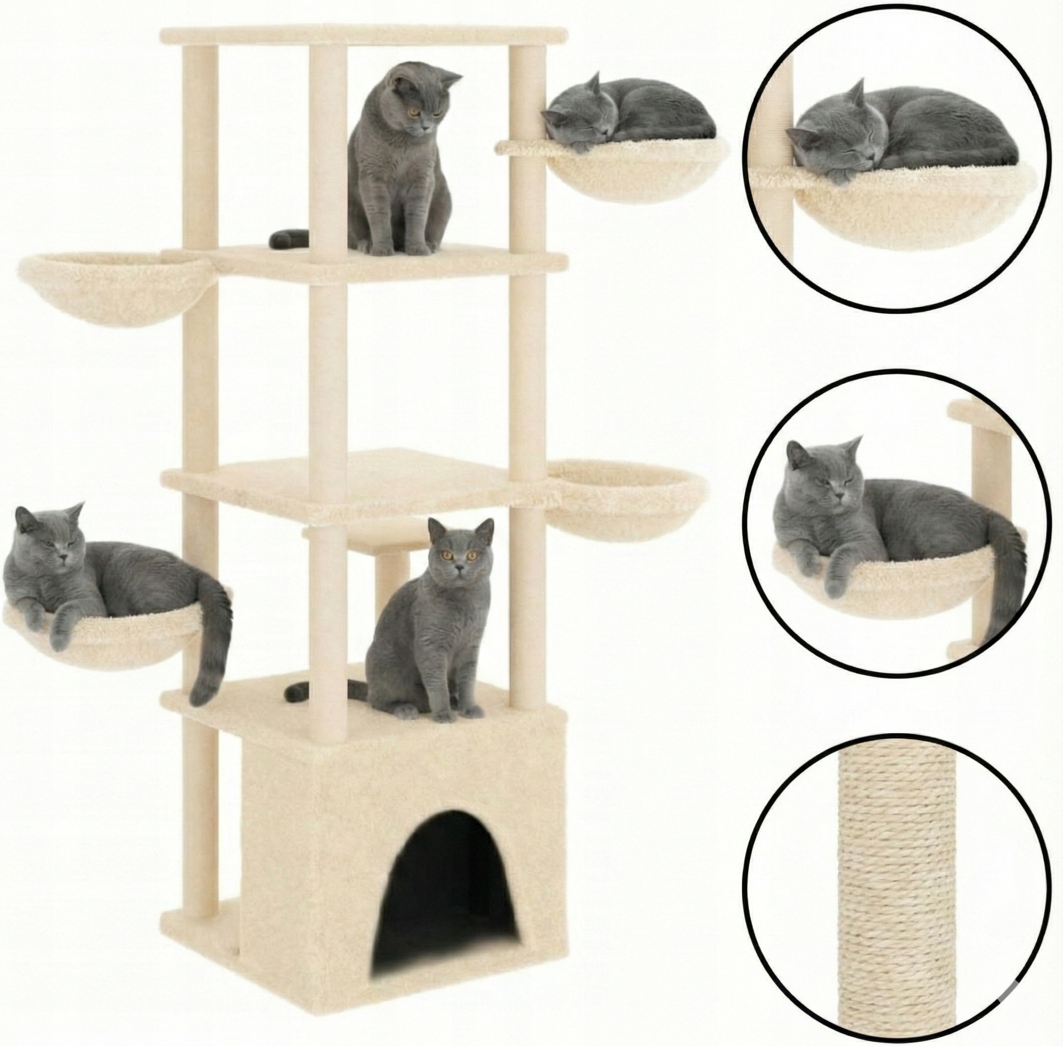 Solidny Drapak dla Kota Wieża 153cm Słupek Sizal Domek Platforma Legowisko