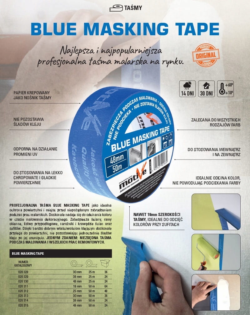 BLUE MASKING TAPE 38mm/50m MOTIVE Marka Motive
