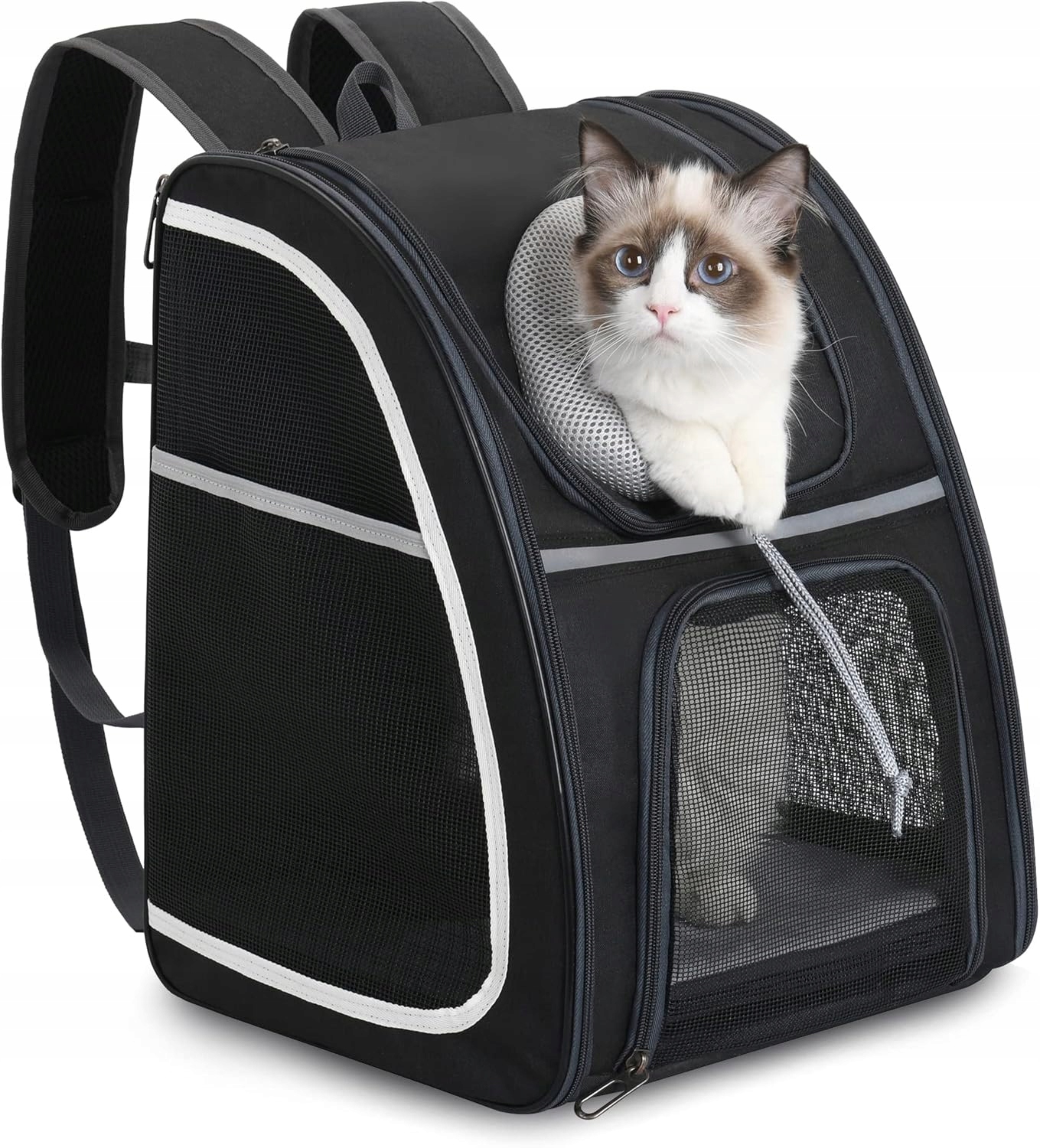 Batoh Pro Psa Kočku 9 Kg Černý S Třístrannou Síťkou, Prodyšný A Skládací