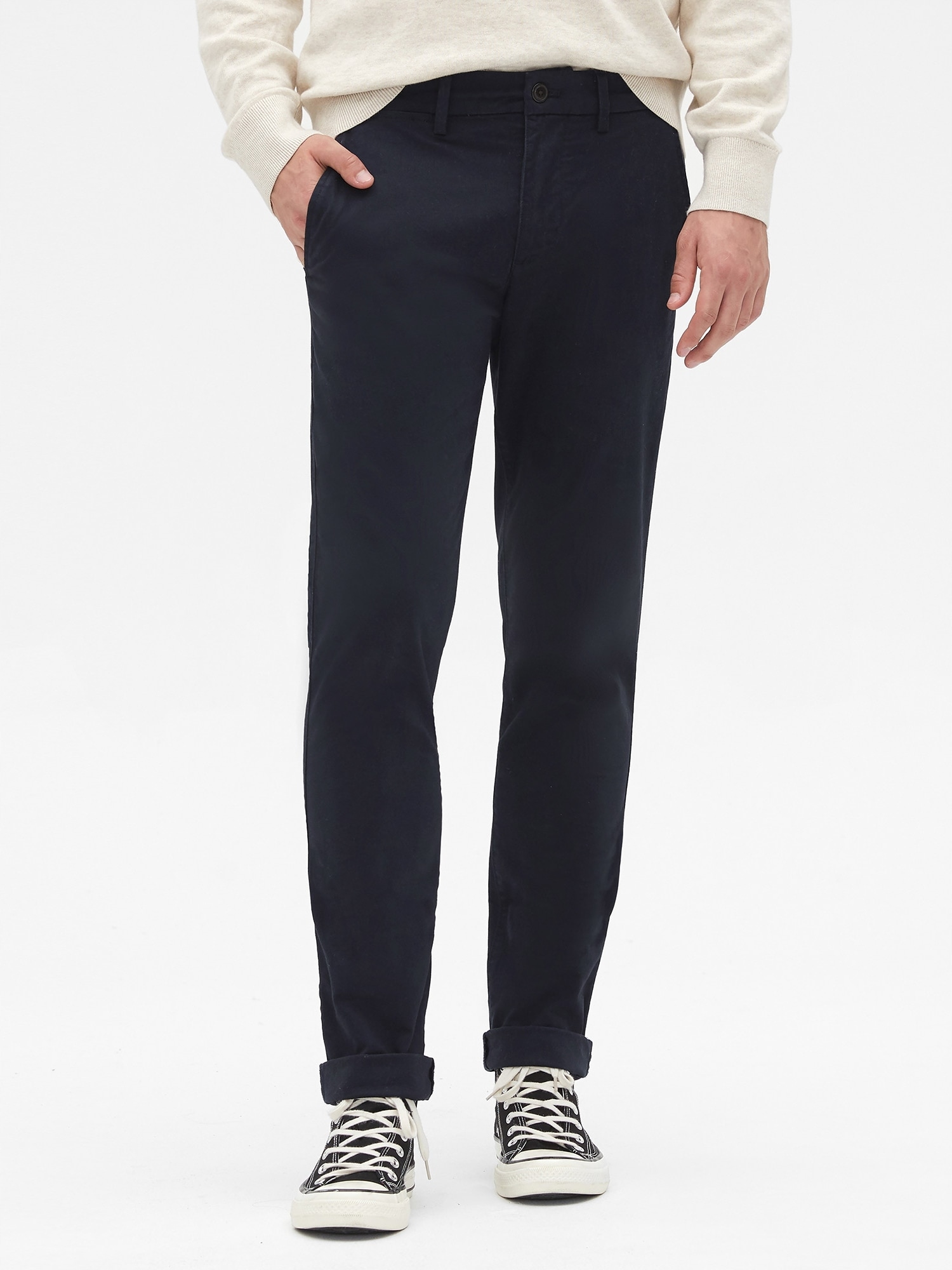 Gap Kalhoty essential khakis in skinny fit with Flex modrá
