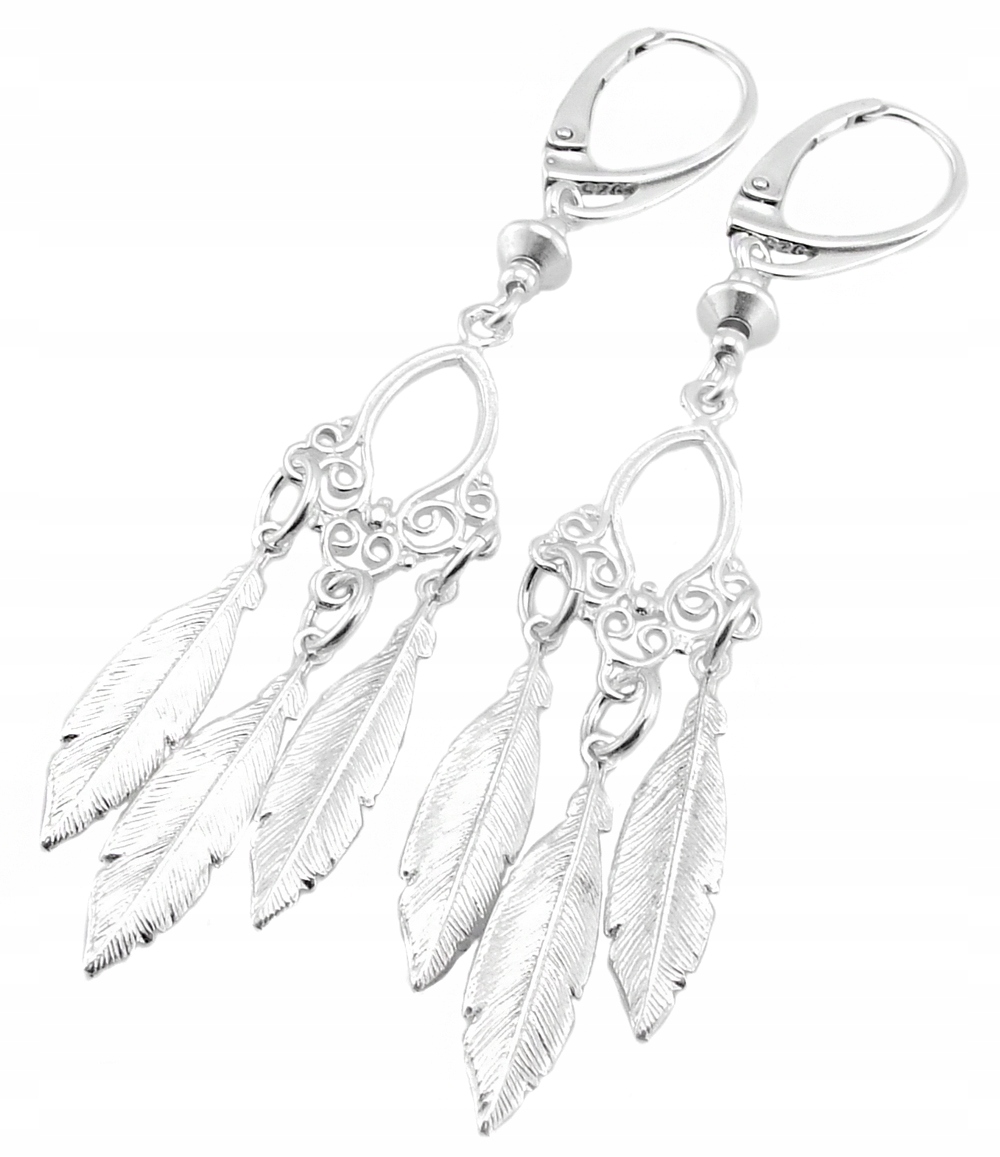 Arsylion srebrne kolczyki piórka na filigranie 925