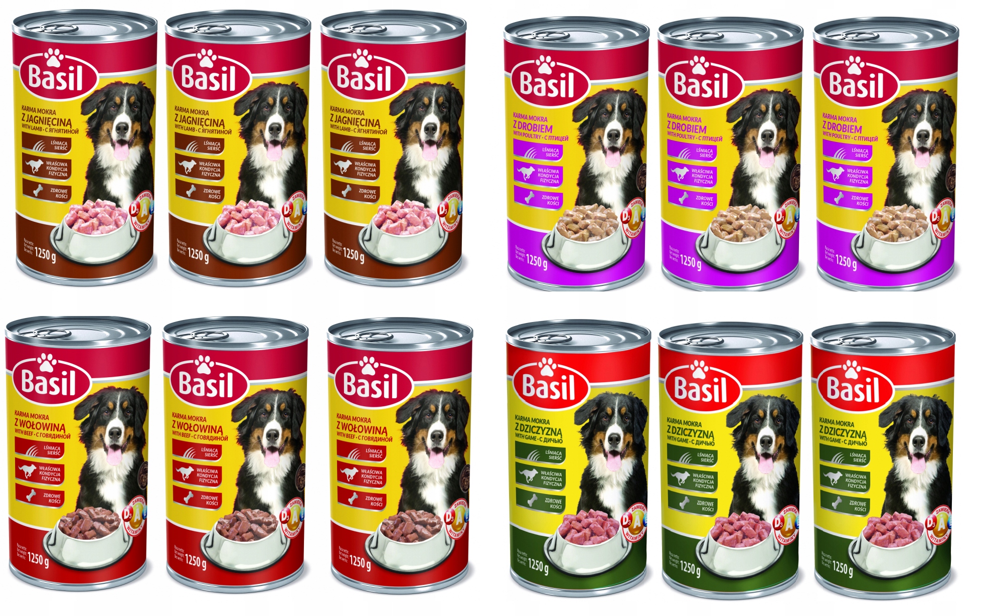 Levně Krmivo mokré Basil 1250 g MIX Chutí pro psa 12 Ks