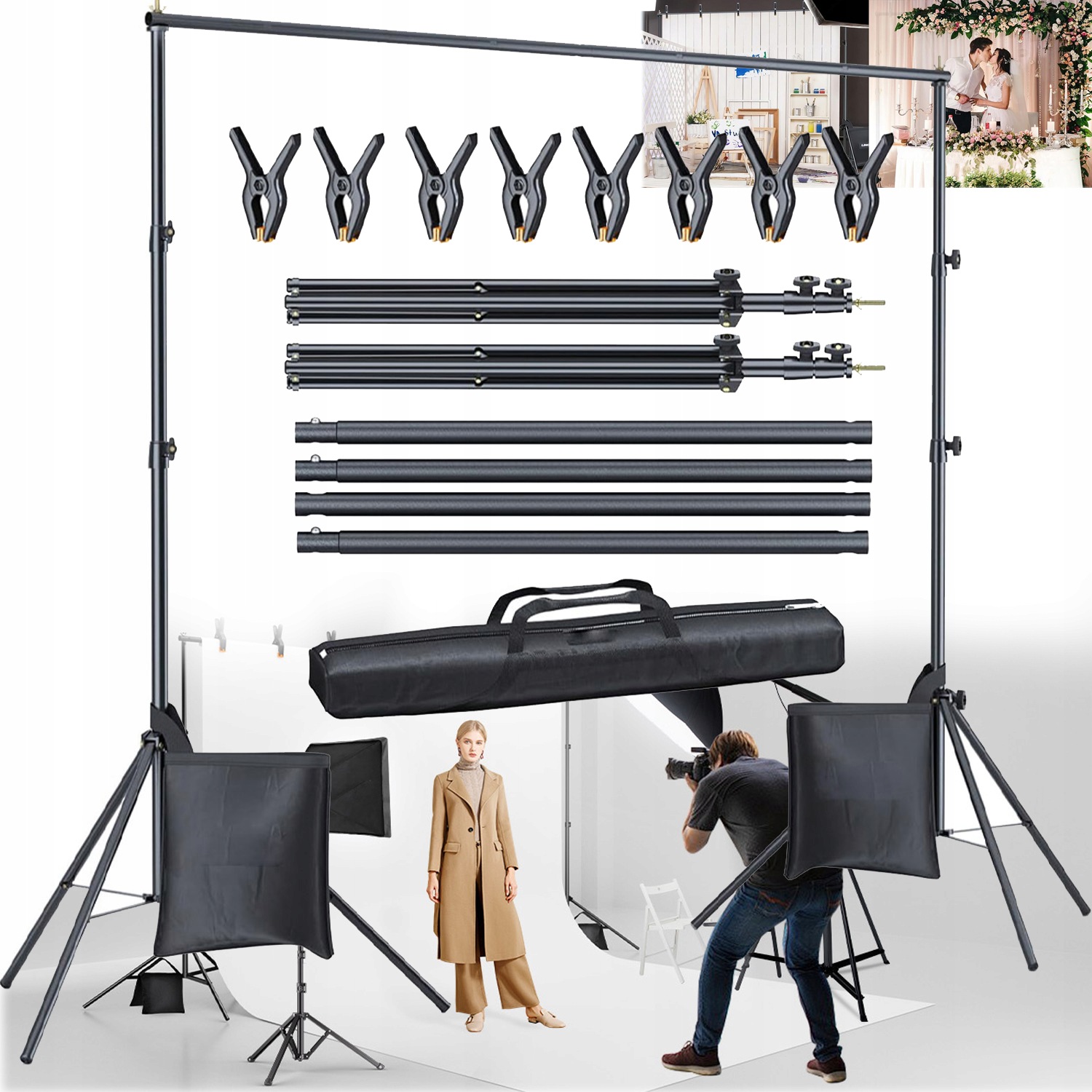 Stativ Pro Fotografické Pozadí Sada Pro Studio 300 X 210 CM Svorky Pouzdro