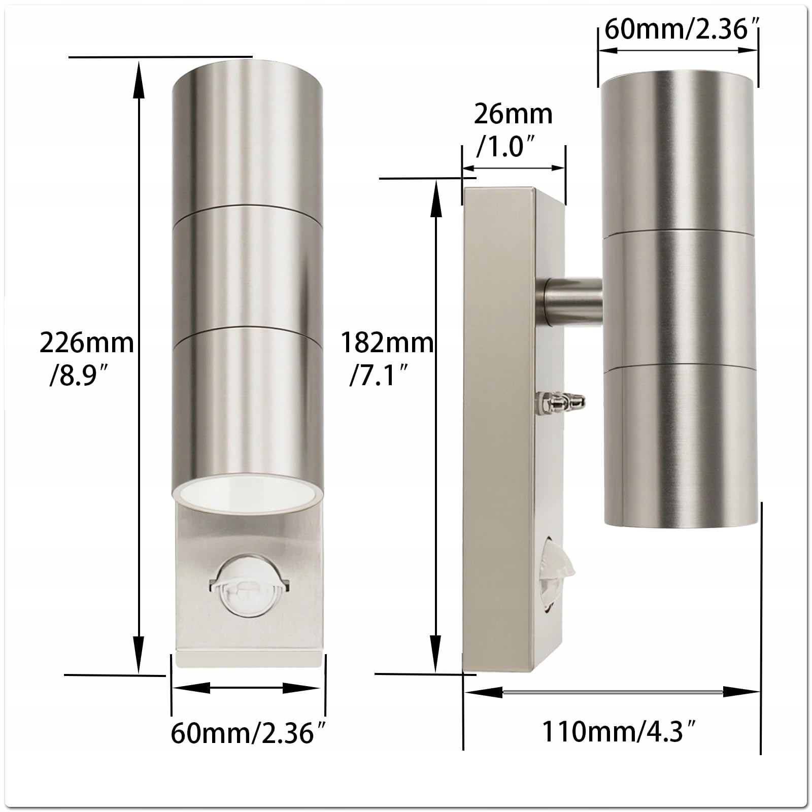 JNR Lampa Zewnętrzna LED Stal Nierdzewna Czujnik Ruchu IP54 2x5W GU10 3000K — miniatura 2