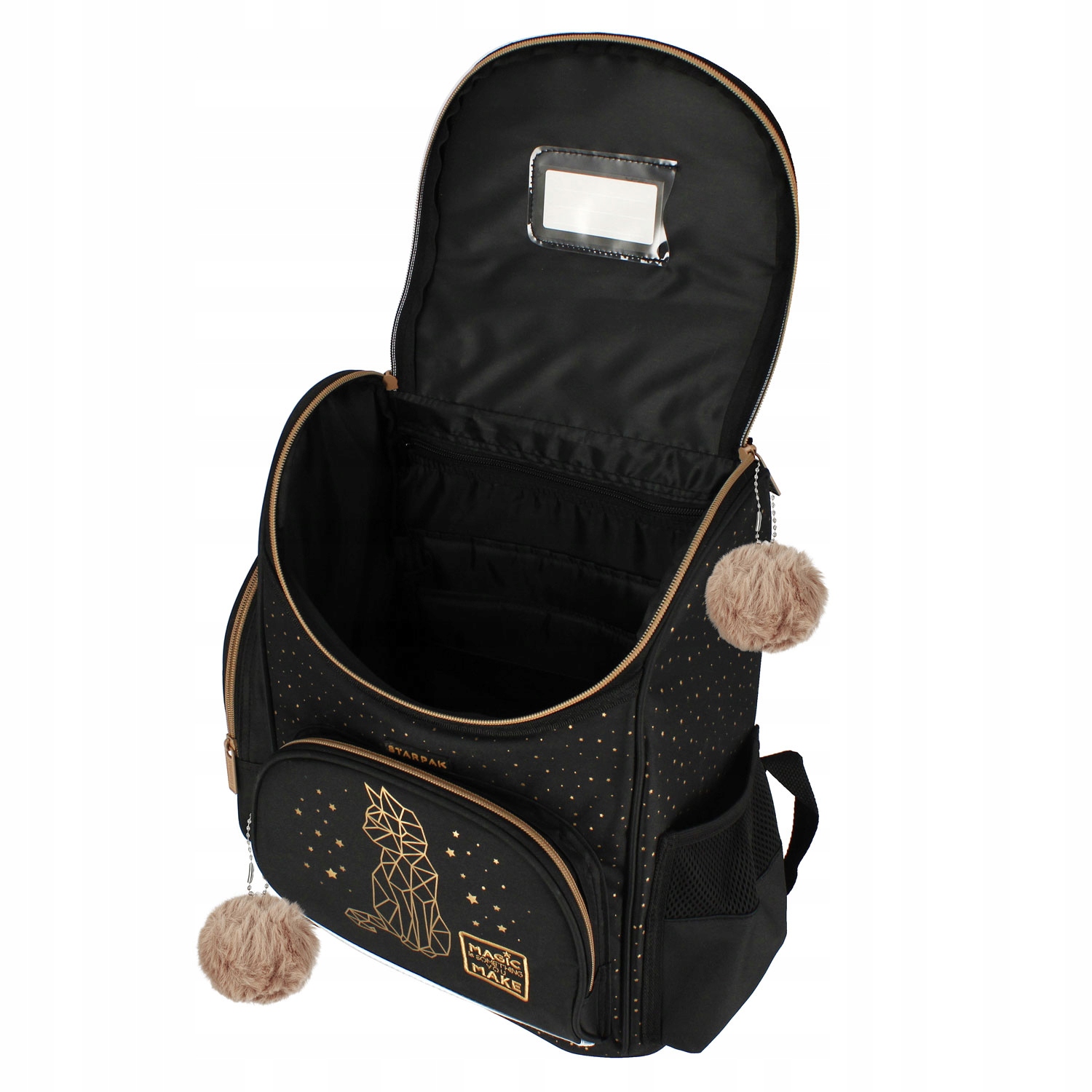 TORNISTER SZKOLNY PLECAK DLA DZIEWCZYNKI ZŁOTY KOTEK FUTERKO 5 elementów Bohater brak