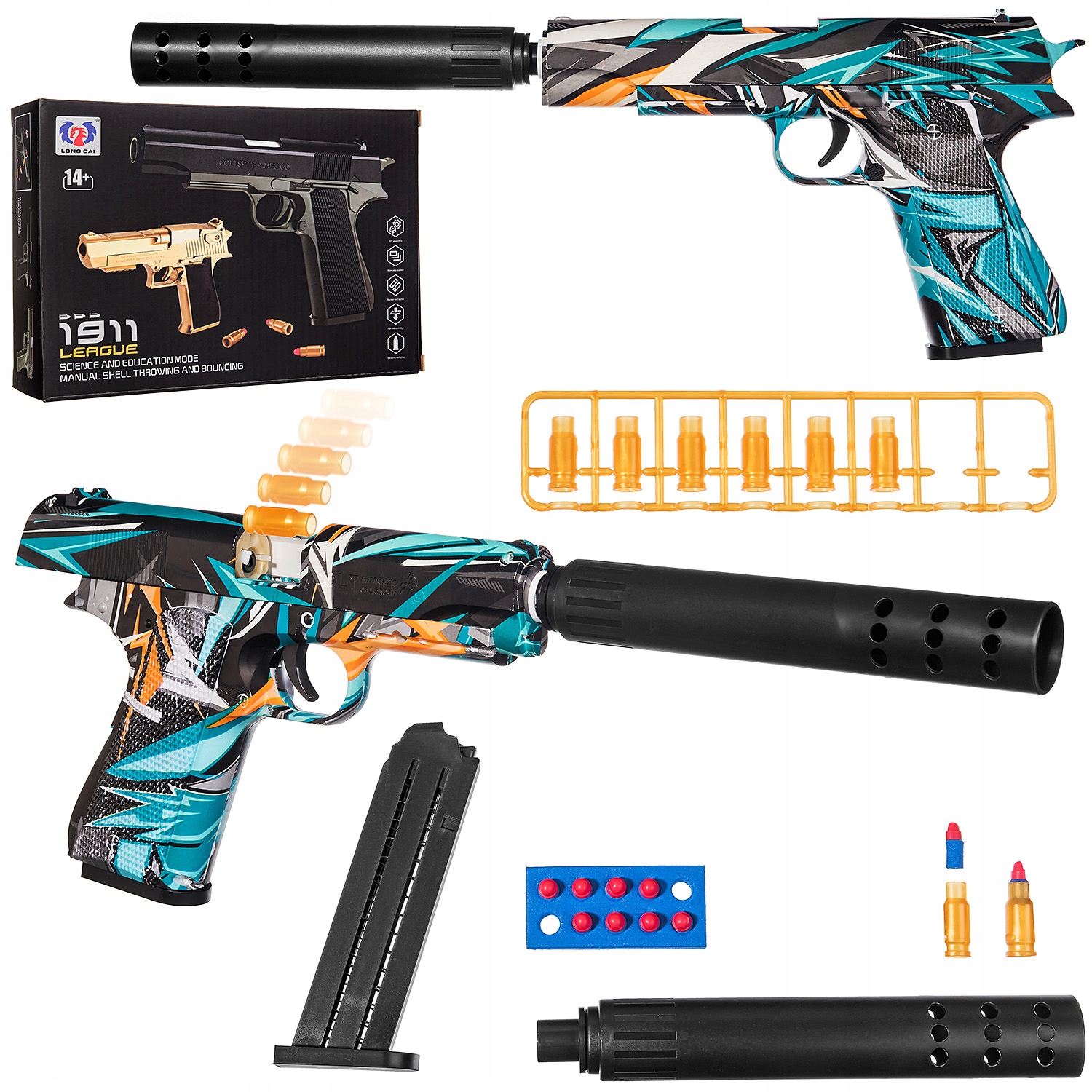 PISTOLET COLT BEZPIECZNE NABOJE PIANKI EVA STRZAŁKI WYPADAJĄCA ŁUSKA