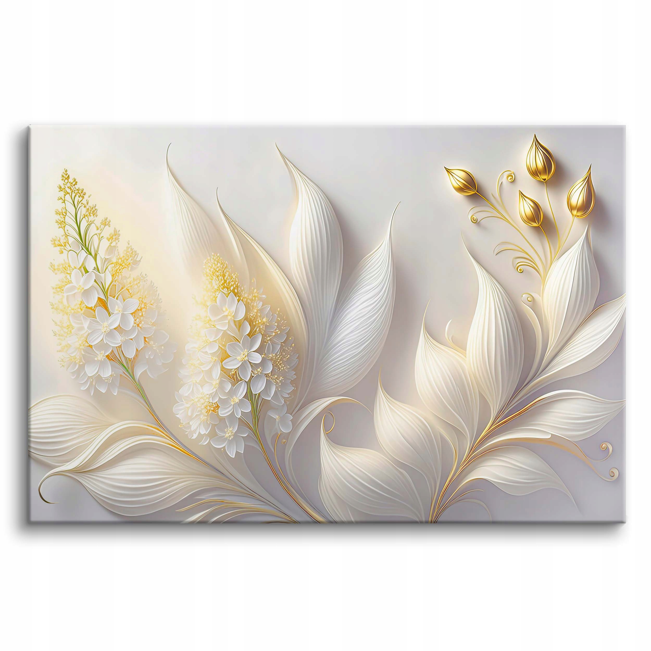 Nowoczesne obrazy do salonu sypialni Liście ze Złotem Styl Glamour 80x120