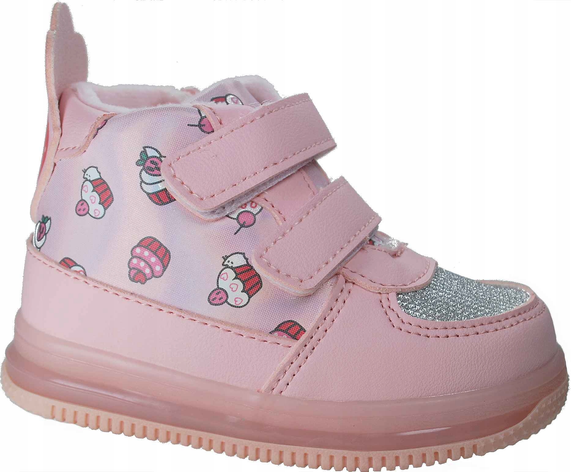 RÓŻOWE ŚWIECĄCE MIĘKKIE botki BUTY dla dziewczynki na rzep eko-skóra r 26 Marka Clibee