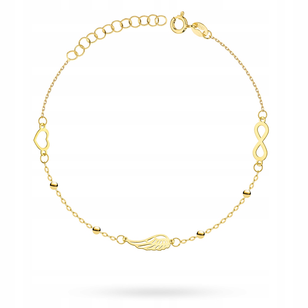 

Złota Bransoletka 585 Serce Skrzydło Infinity 14k