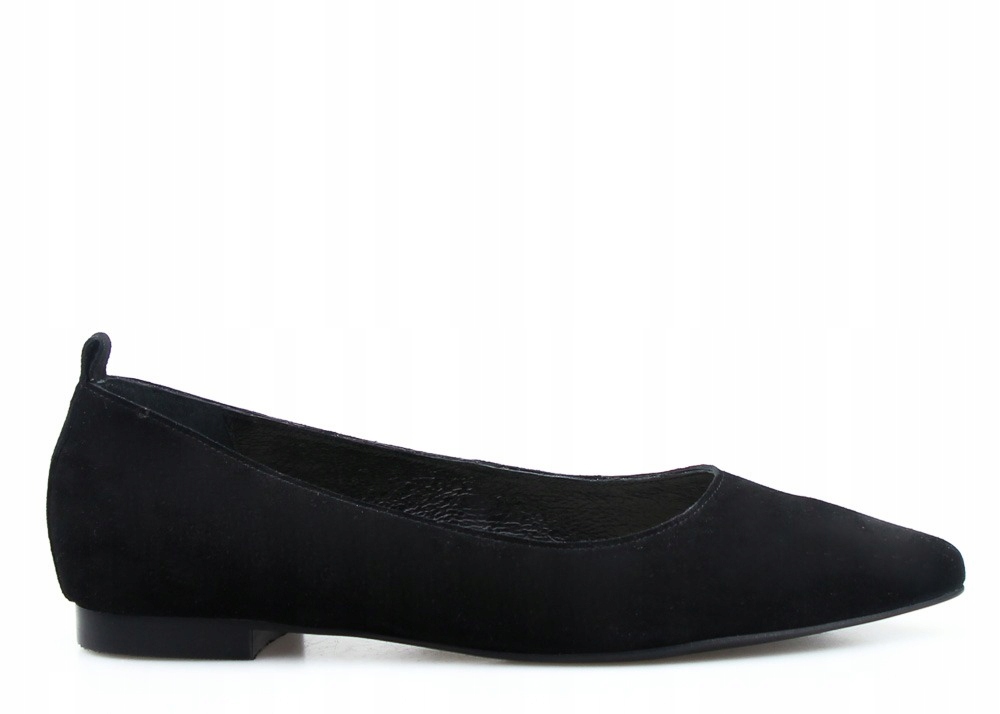 Czarne Baleriny W Szpic Skóra Zamsz 37
