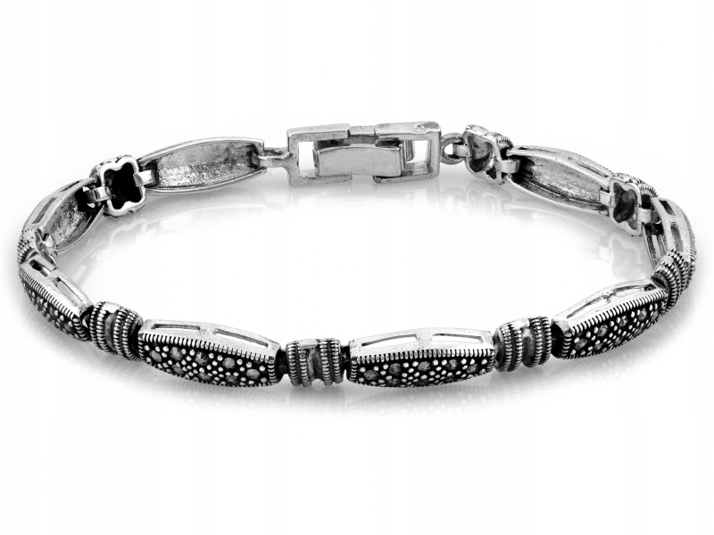 Stříbrný elementární náramek 925 s oxidovanými markýzami r20 13.88g