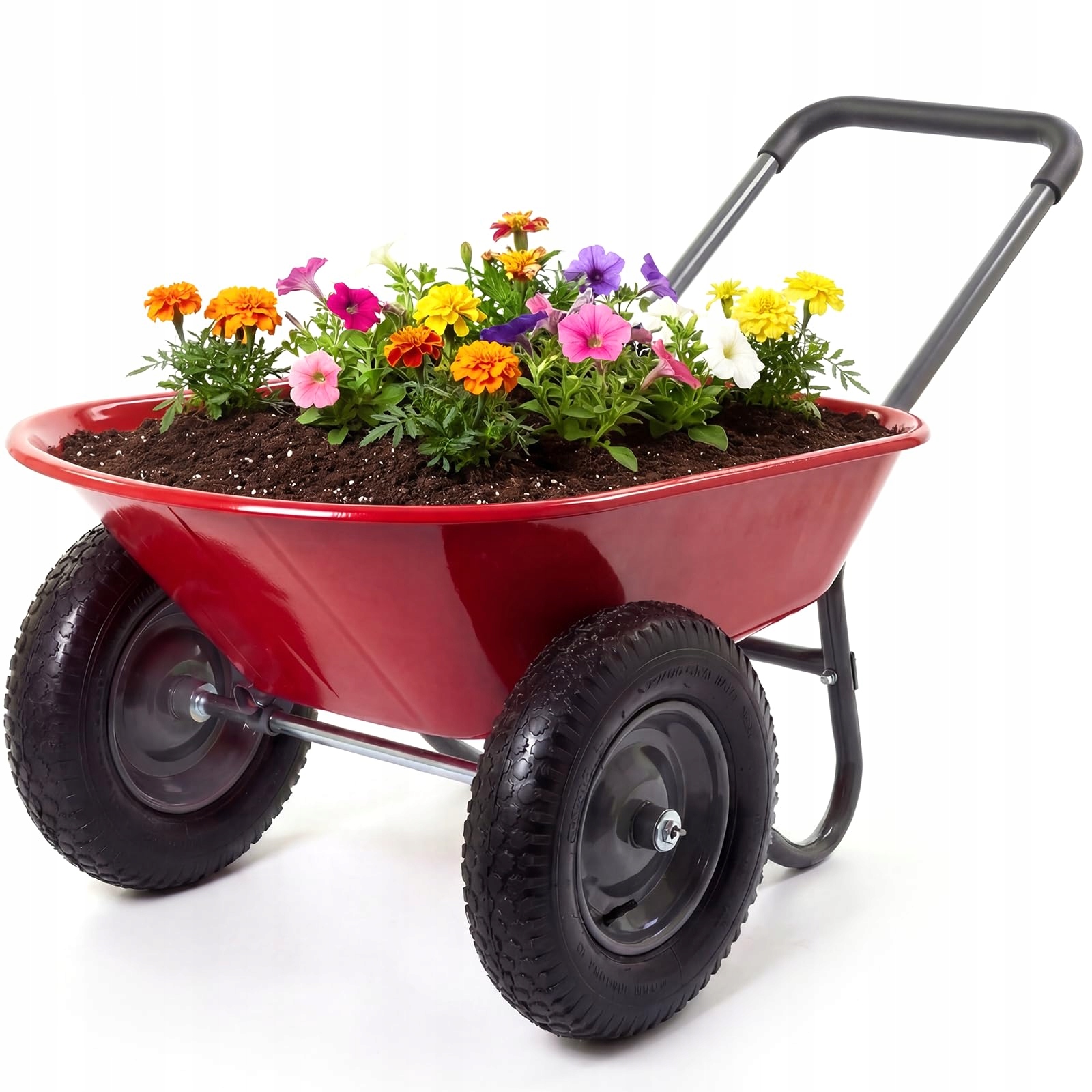 Zahradní trakař, dvoukolový s integrovaným stojánkem, červený