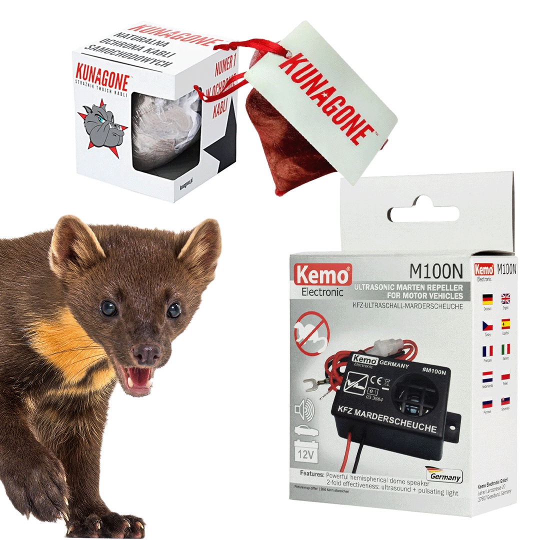 Odpuzovač kun Kemo M100N Kunagone pro kuny, sada do auta
