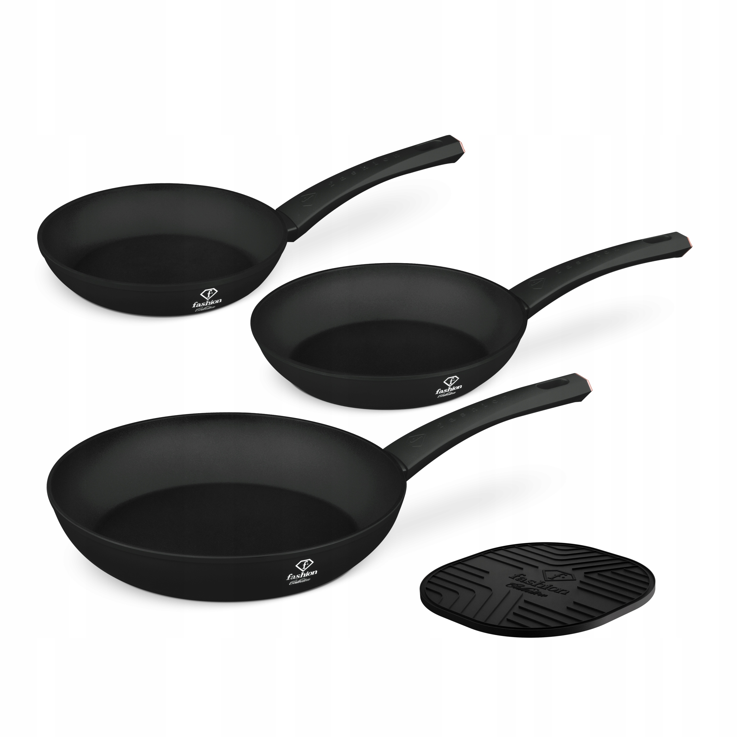 Sada 3 panvíc čierna podložka Fashion FTV-0044, Matte Black-Rose Gold