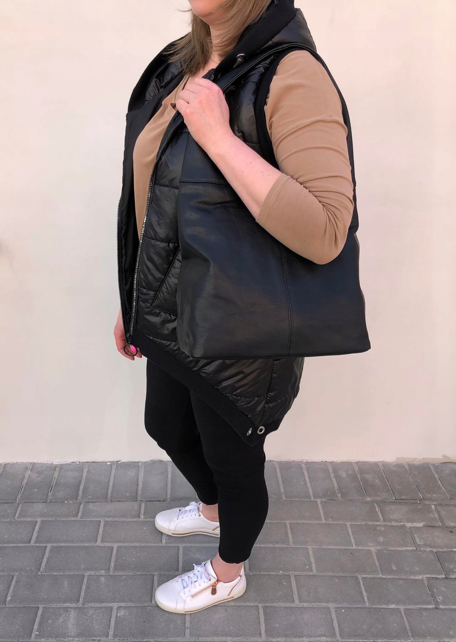 CZARNA TOREBKA WOREK SKÓRZANA TORBA SHOPPER KLASYCZNA TOREBKA MIĘKKA SKÓRA Płeć kobieta