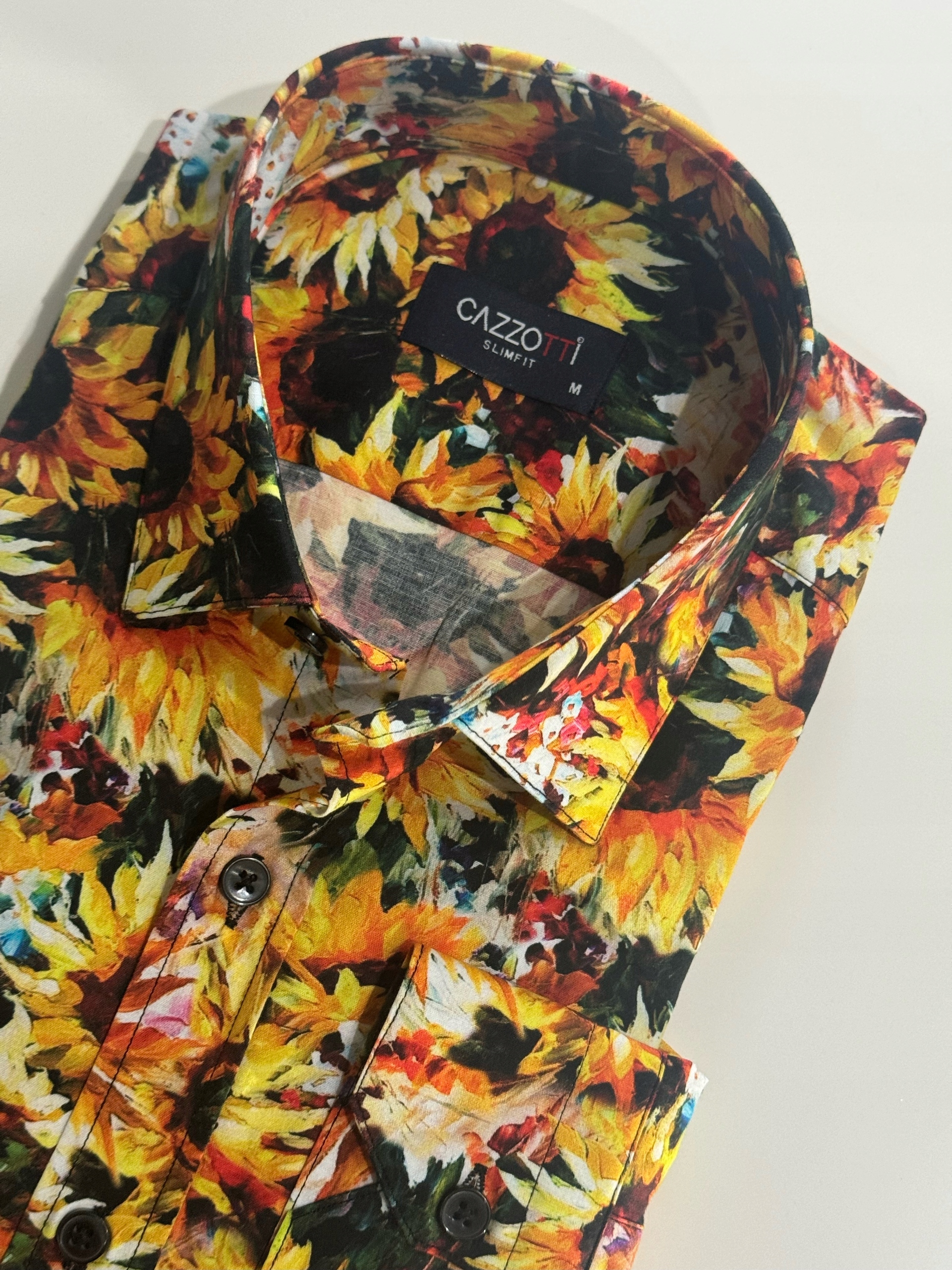 Cazzotti pánská košile vzor Slunečnice Květiny délka rukávu slim fit L 41/4 23C