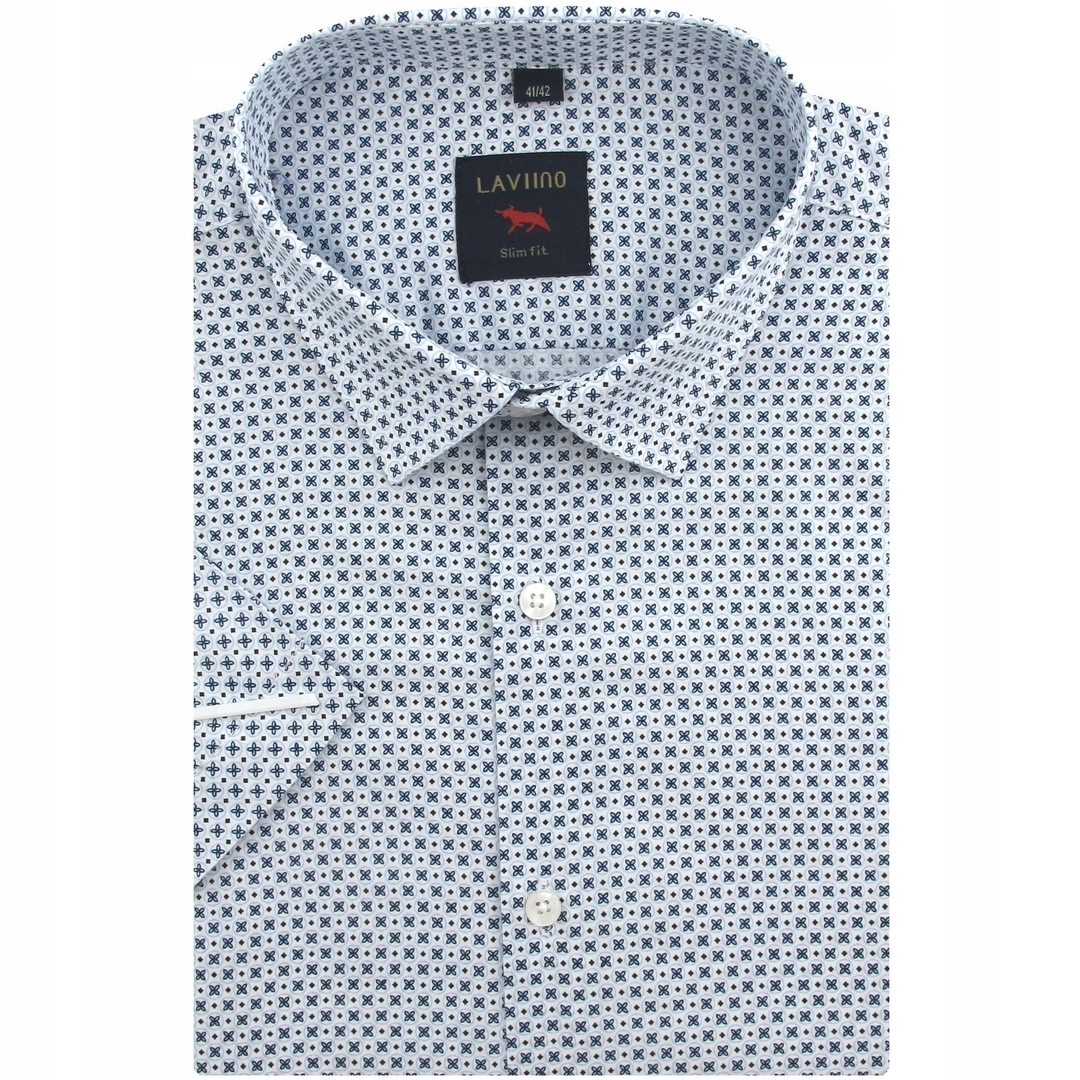 Koszula Męska Błękitna we Wzorki Slim Fit Laviino R204
