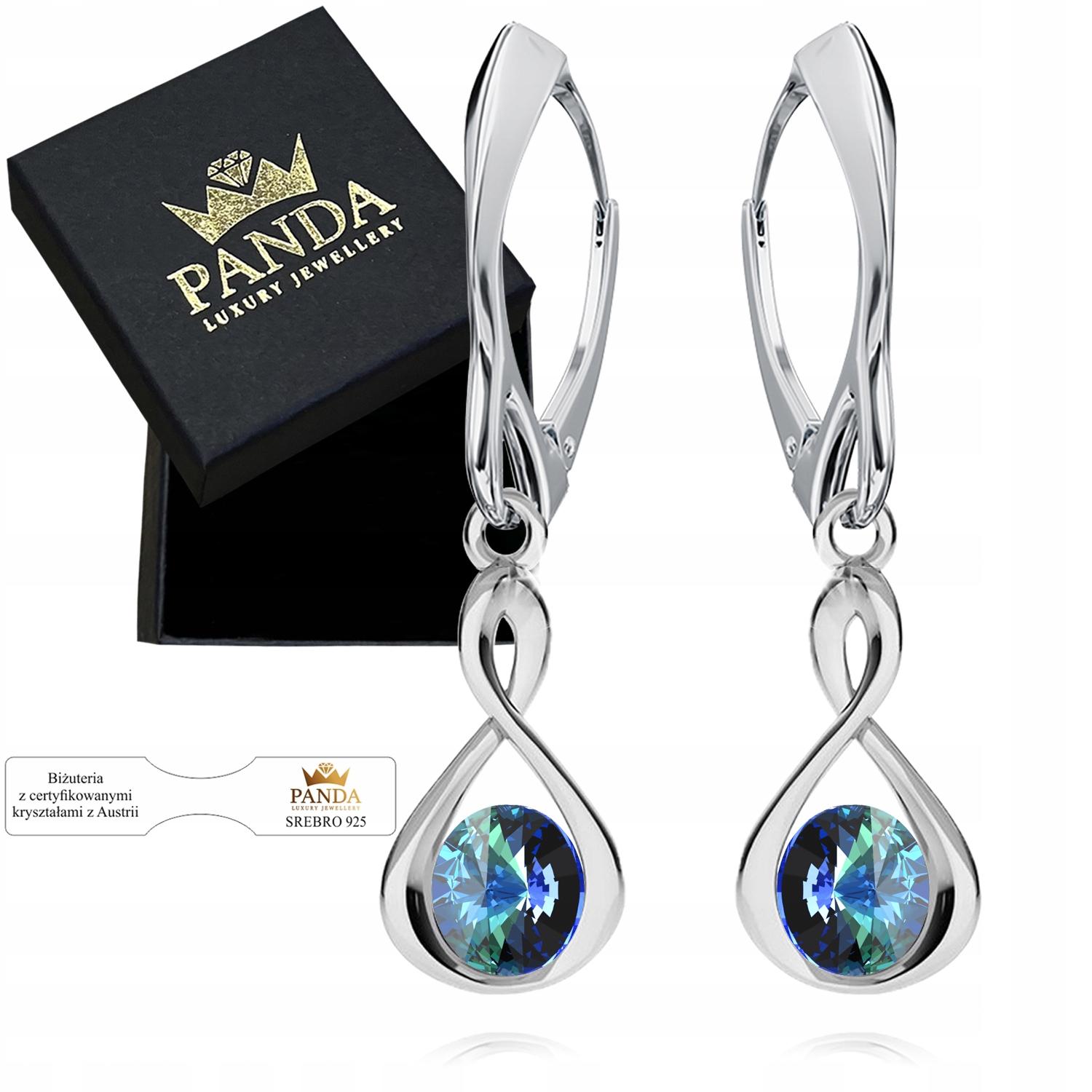 Stříbrné Náušnice Znamení nekonečna Infinity Závěsné Dárek Vánoce 925