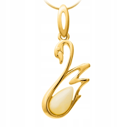 

Złoty Łabędź wisiorek z bursztyem Srebro łańcuszek