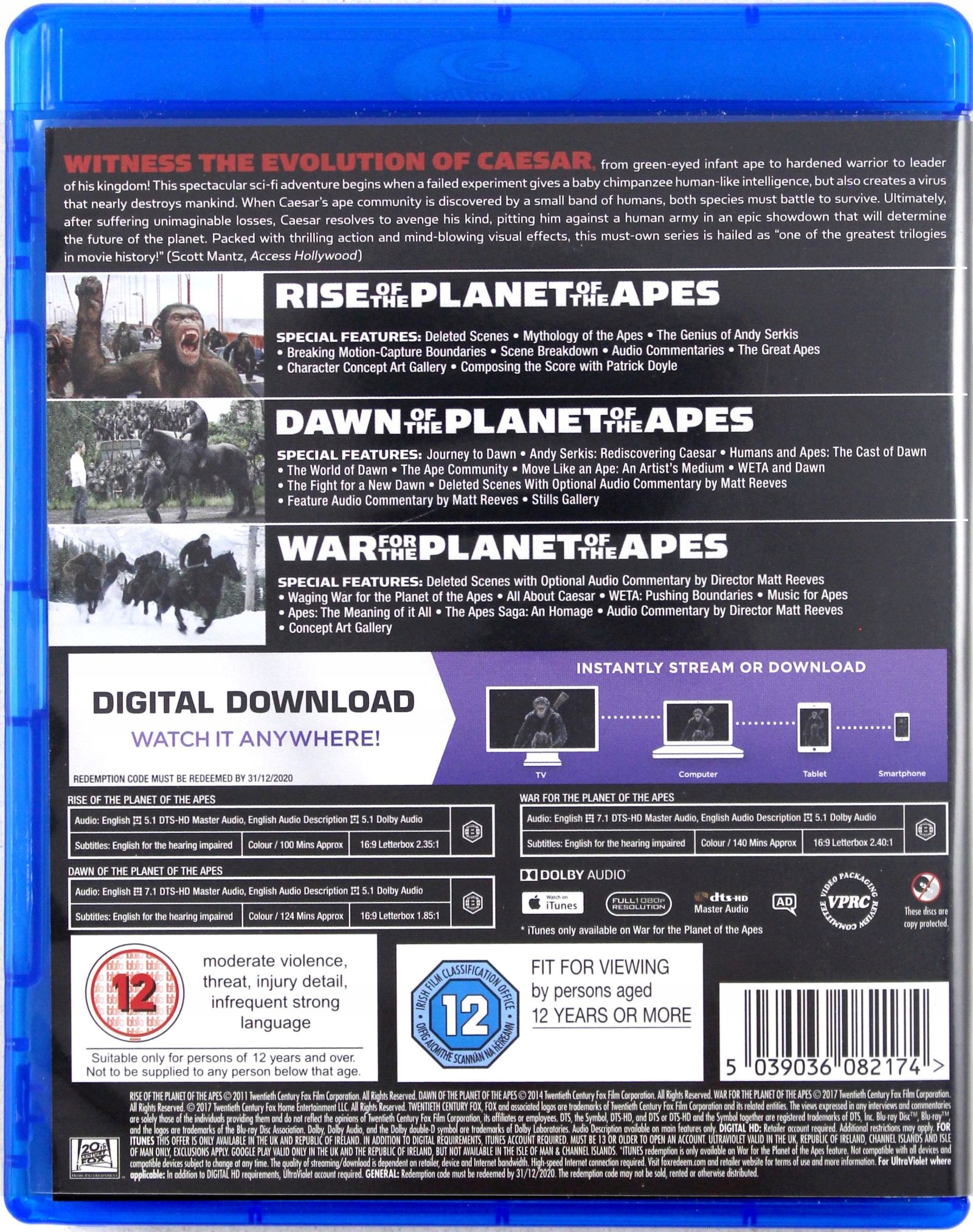 PLANET OF THE APES TRILOGY (PLANETA MAŁP) (3XBLU-RAY) Gatunek science fiction