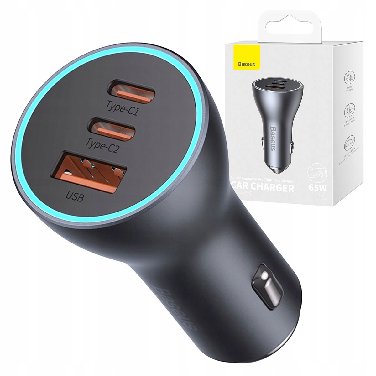 

Baseus Ładowarka Samochodowa USB/2xUSB-C Szybka