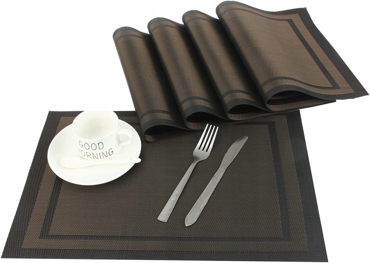 PODKŁADKA NA STÓŁ PVC MATA ODPORNA ZESTAW 4 CZARNA Kolor czarny