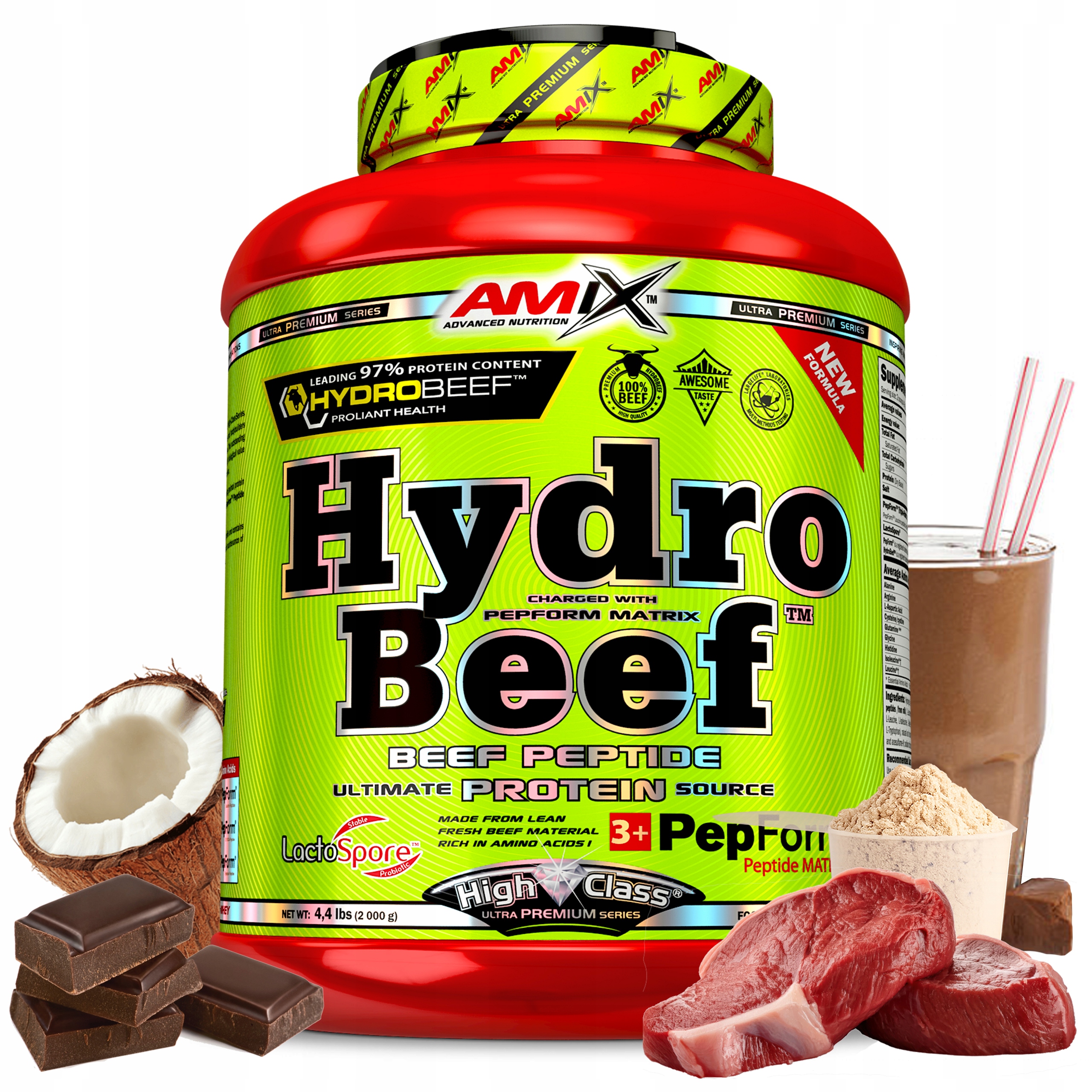 Silný Hovězí Protein Amix Hydro Beef 2 kg Čokoláda s kokosem Hydrolyzát