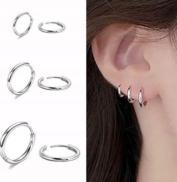

Kolczyki Srebrne Kółka 3 Pary 10,12,14 mm Stal